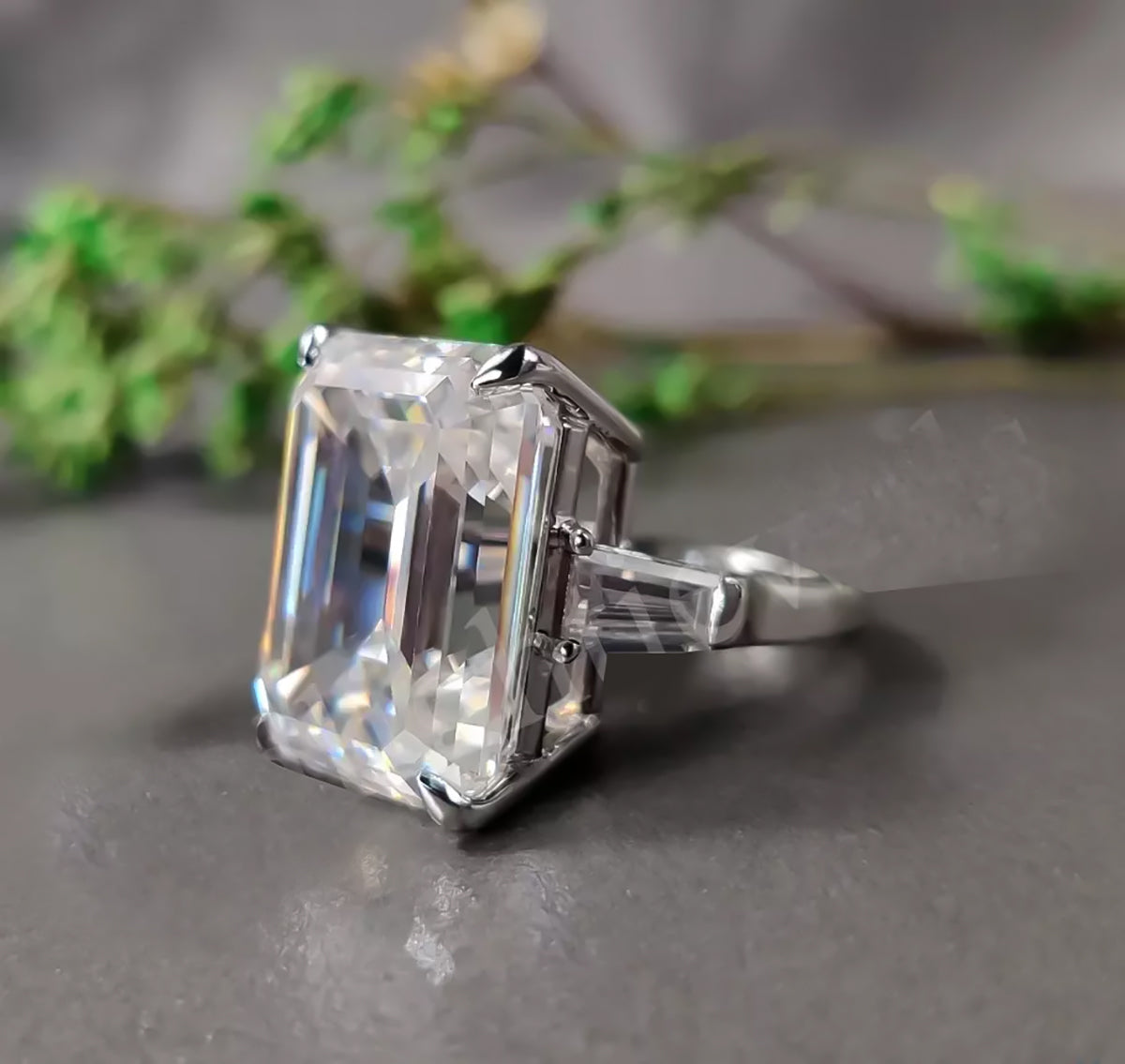 5.90 Ct Emerald Cut Certified White Solitaire Moissanite Ring For Mother 18K Gold P 18K Gold Plated