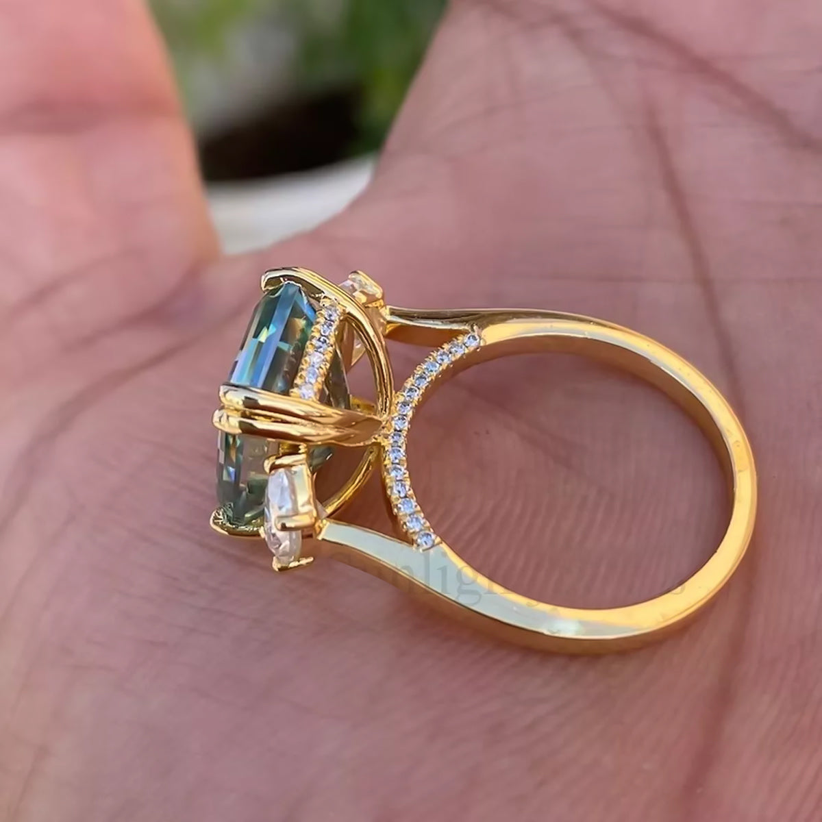 12.20 ct DEW Ascher Cut Certified Blue Moissanite Ring For Someone Special Gift 18K Gol 18K Gold Plated