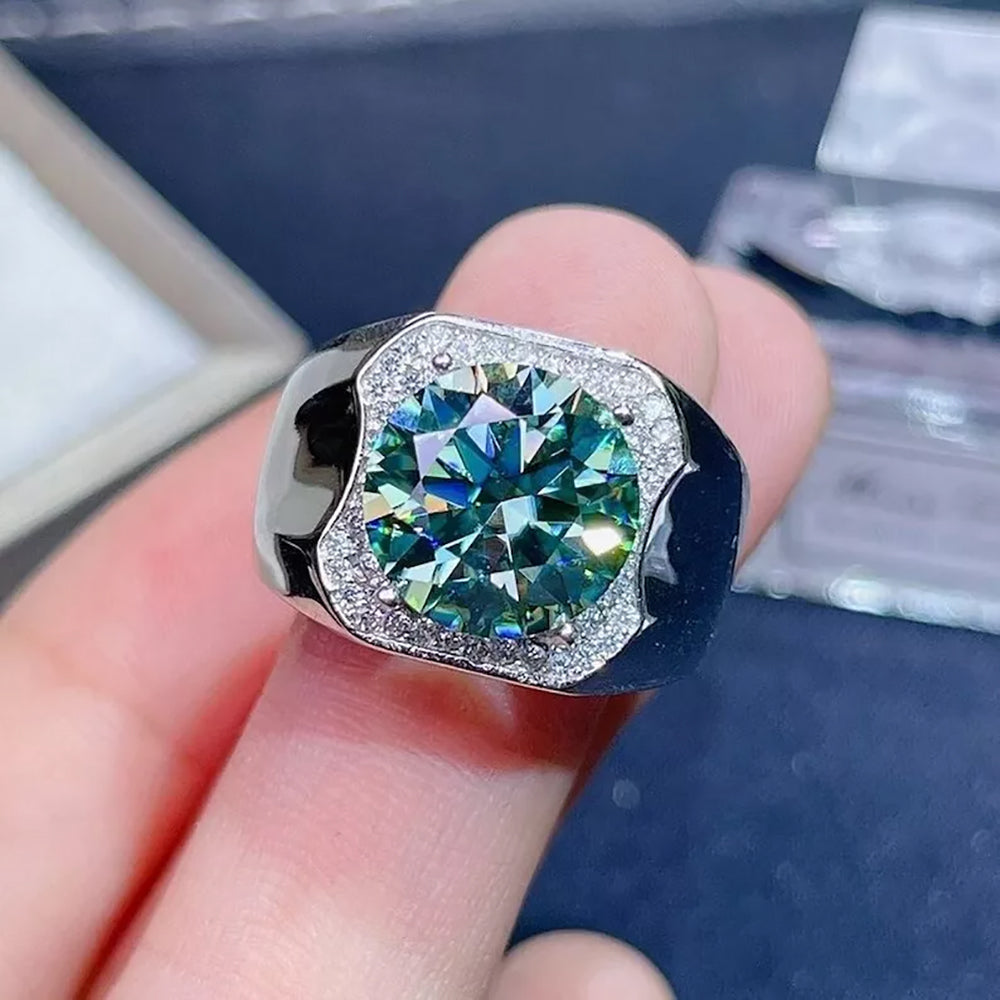 5.80 ct DEW Certified Round Cut Blue Moissanite Solitaire Ring Gold Vermeil