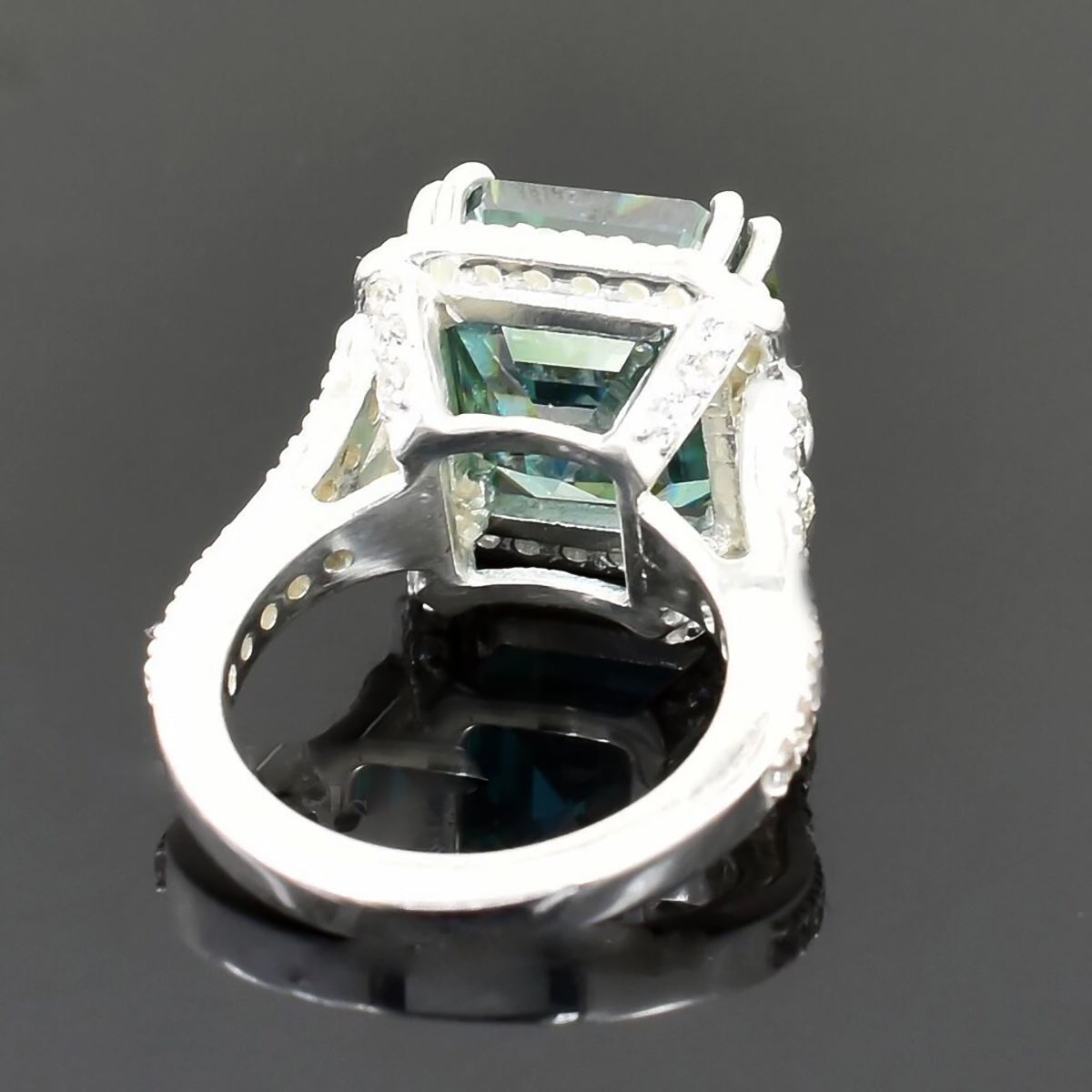 8.7ct DEW Blue Moissanite Asscher Solitaire Ring