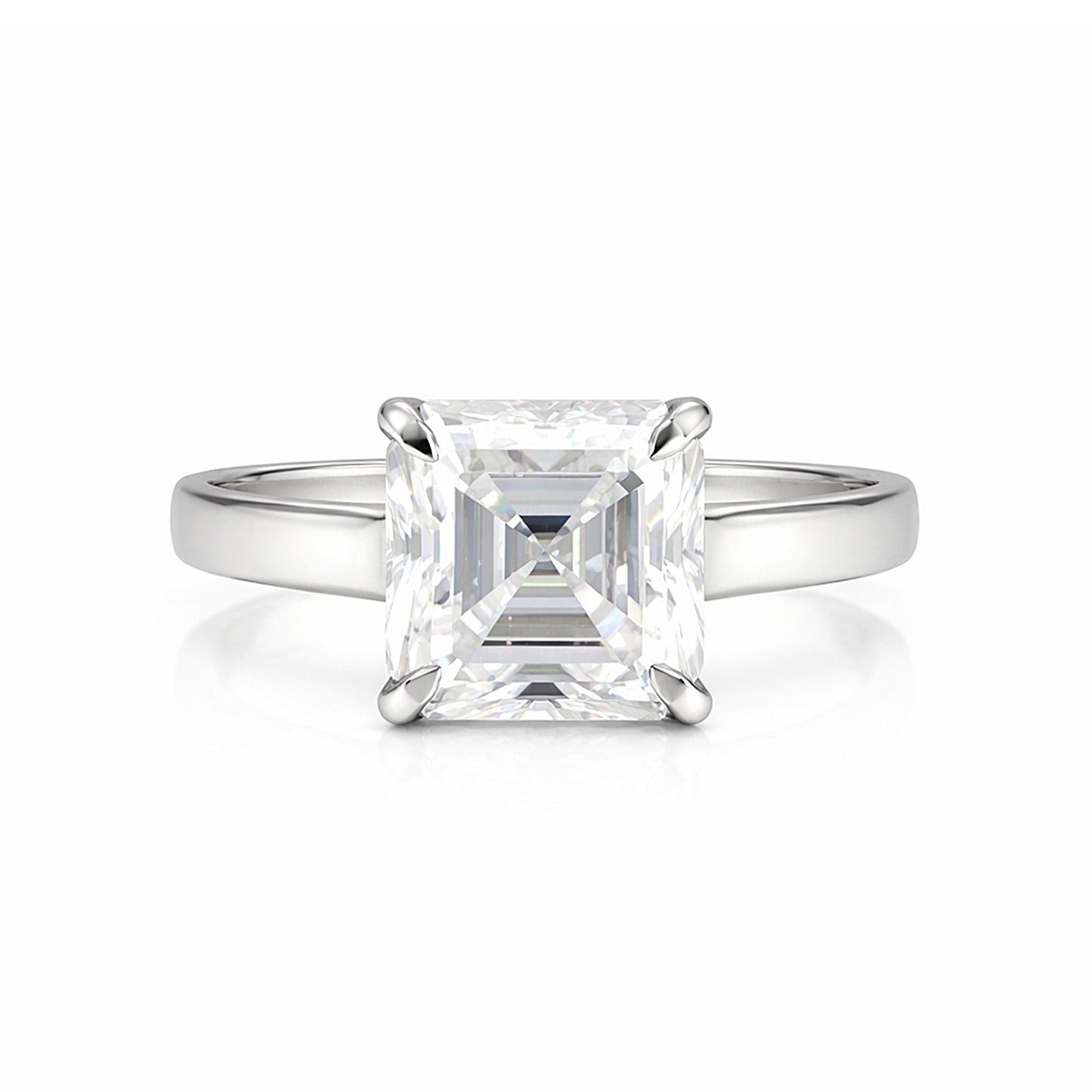 17.0 ct DEW White Moissanite Asscher Solitaire Ring - 18K Gold Vermeil on 925 Sterling Silver