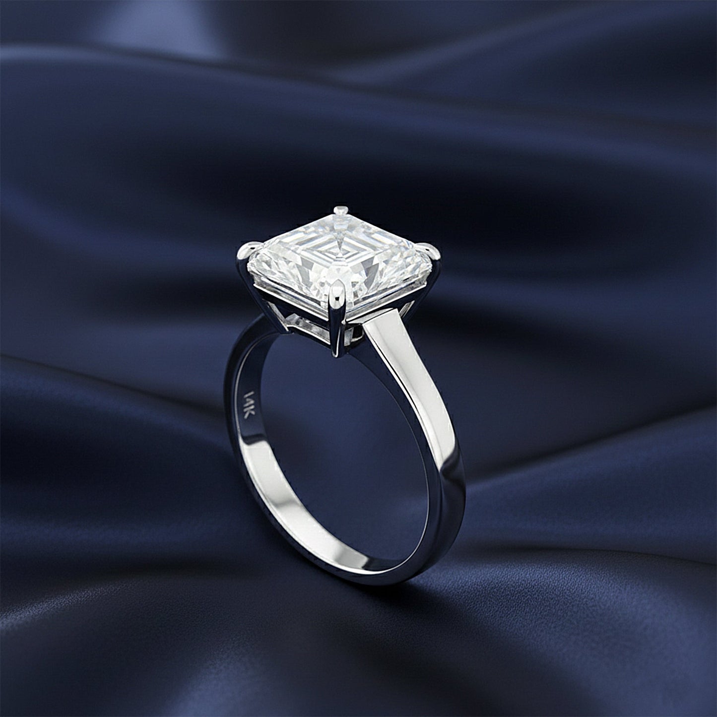 Top view of asscher cut lab diamond showing hall-of-mirrors stepped faceting