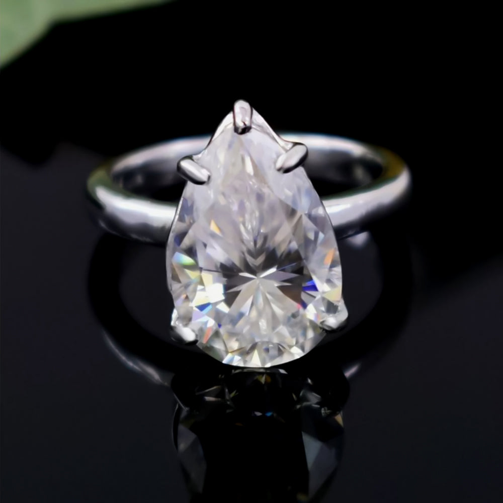 8.35 ct DEW White Moissanite Pear Solitaire Ring - 18K Gold Vermeil on 925 Sterling Silver
