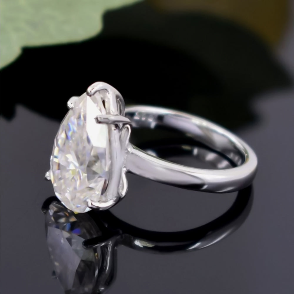 8.35 ct DEW White Moissanite Pear Solitaire Ring - 18K Gold Vermeil on 925 Sterling Silver