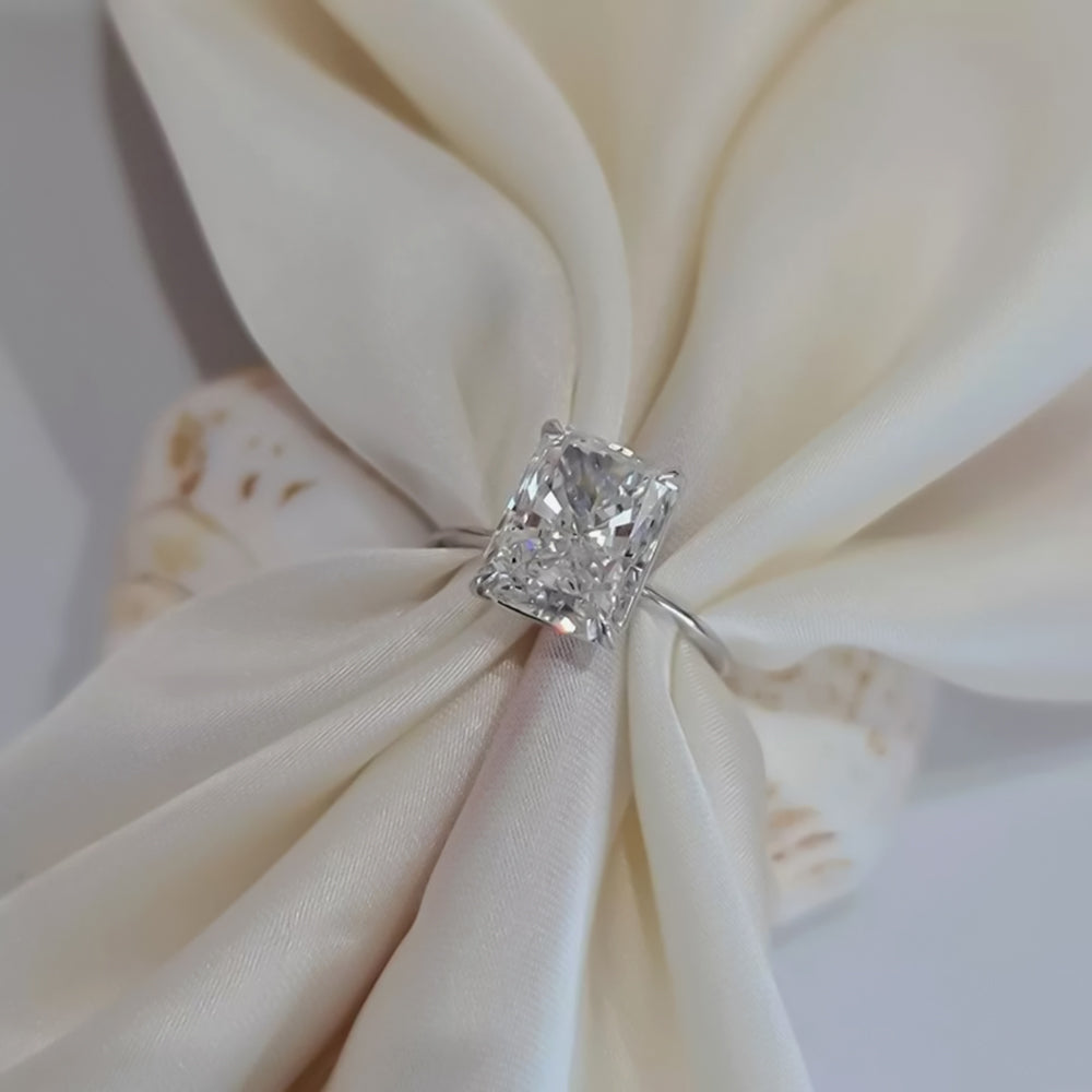 6.2ct DEW White Moissanite Radiant Solitaire Ring