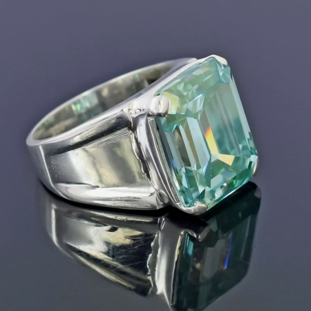 9.5 Ct Blue Moissanite Emerald Solitaire Ring - 925 Sterling Silver Gold Vermeil