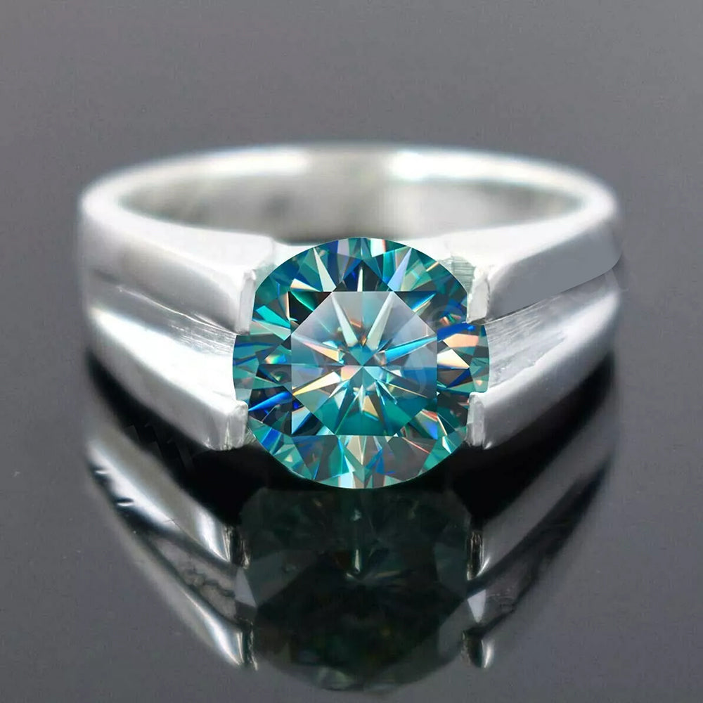 2.50 ct DEW-Gold Vermeil Certified Round Cut Blue Moissanite Solitaire Ring