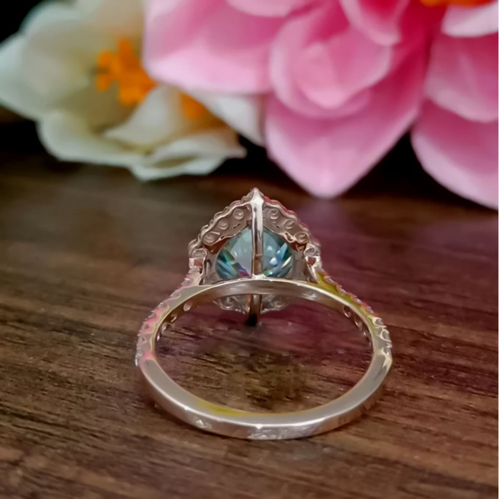 4.7 Ct Blue Moissanite Pear Solitaire Ring - 925 Sterling Silver Gold Vermeil