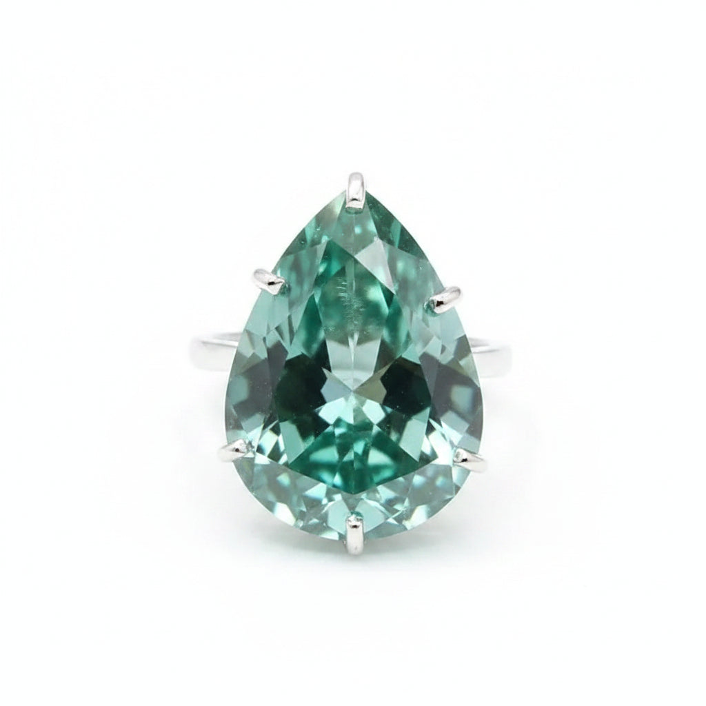19.6 Ct Blue Moissanite Pear Solitaire Ring - 925 Sterling Silver Gold Vermeil