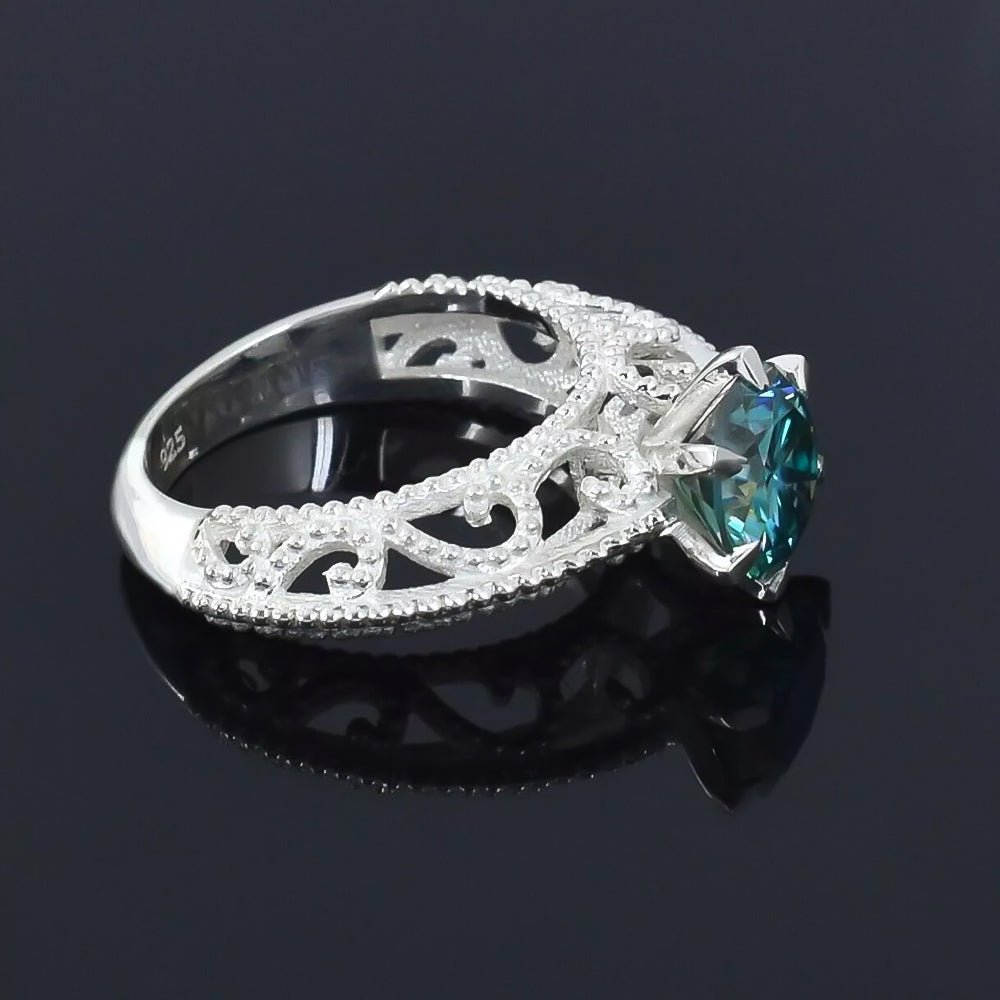 2.90 ct DEW Certified Round Cut Blue Moissanite Solitaire Ring, Gold Vermeil Jewelry
