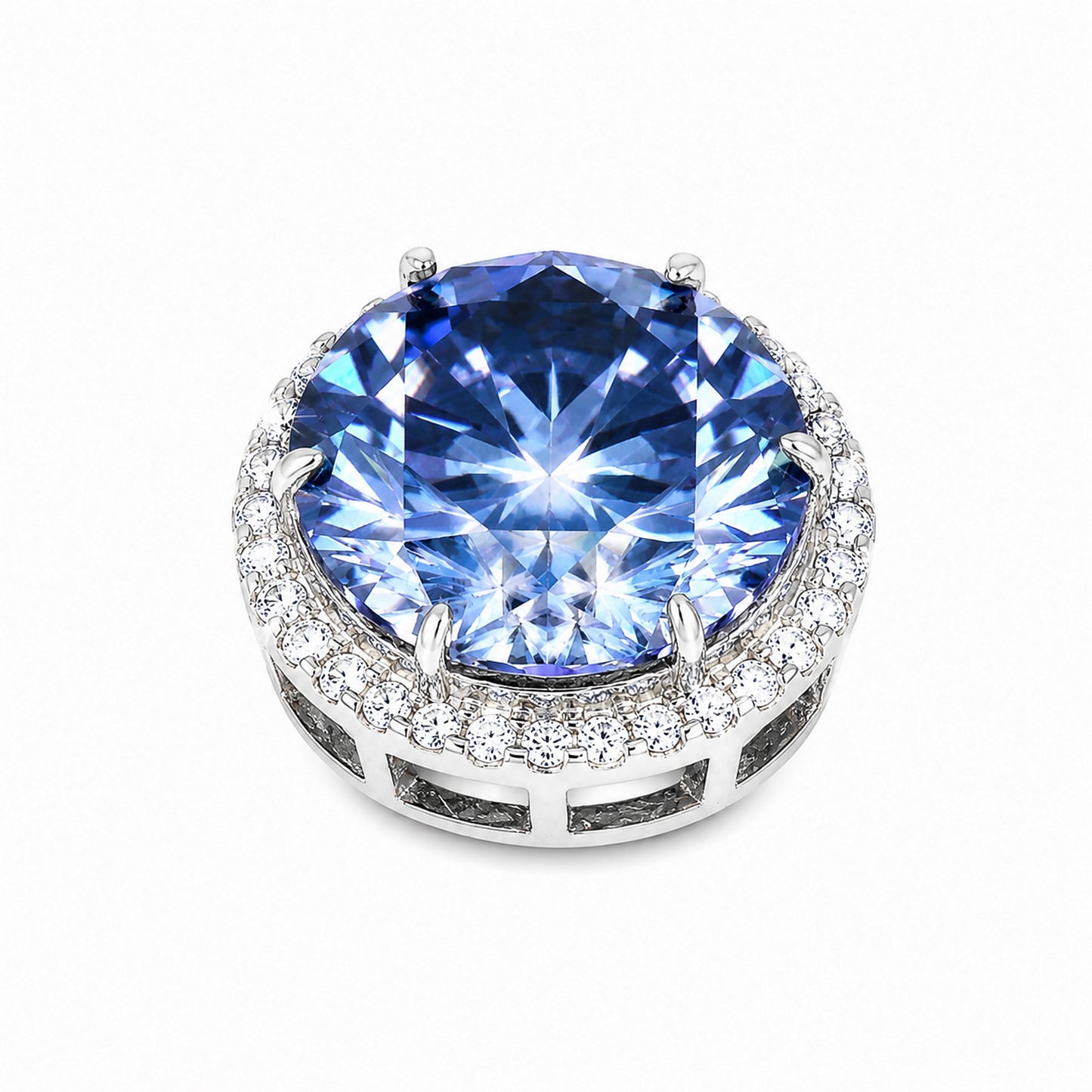 20.00ct DEW Blue Moissanite Round Pendant Necklace