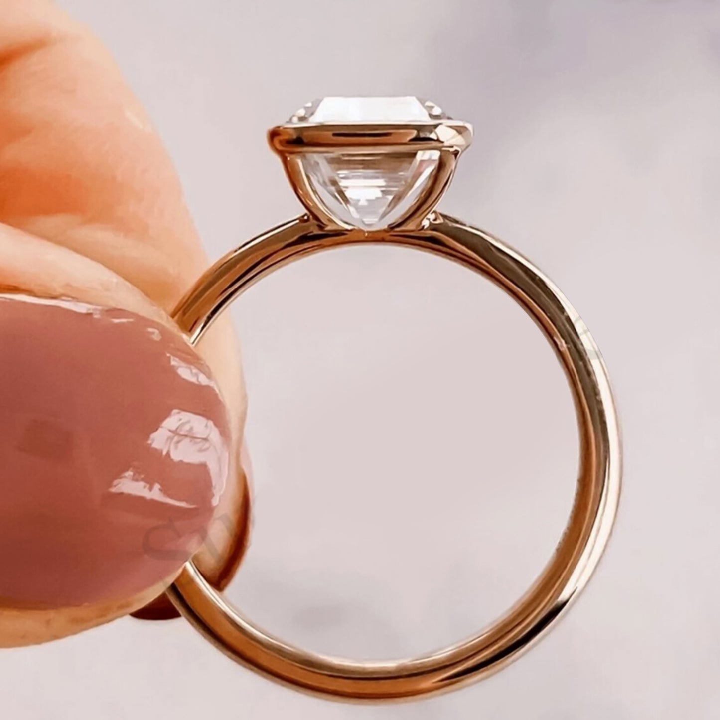 4.50 ct DEW Emerald Cut Off White Moissanite Ring in Certified Shine 18K Gold Plated Ve 18K Gold Plated