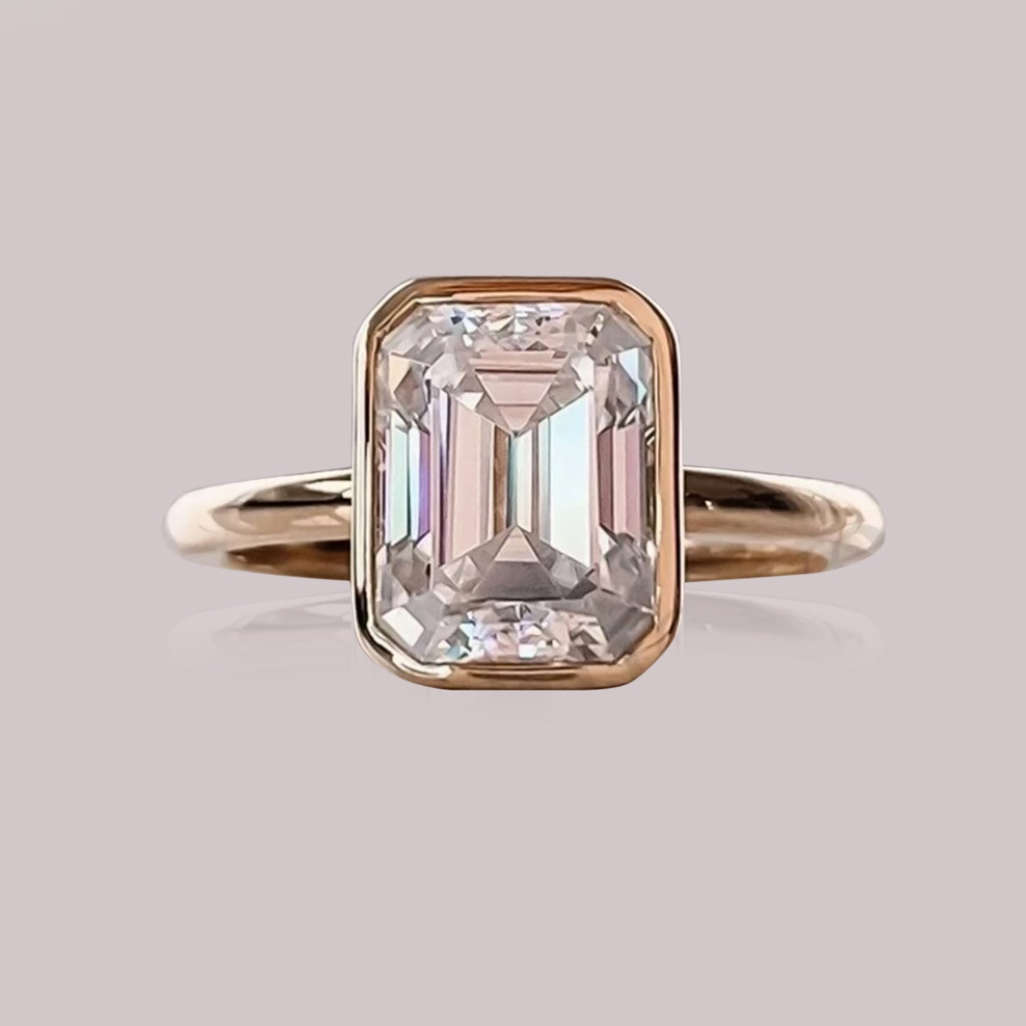 4.50 ct DEW Emerald Cut Off White Moissanite Ring in Certified Shine 18K Gold Plated Ve 18K Gold Plated
