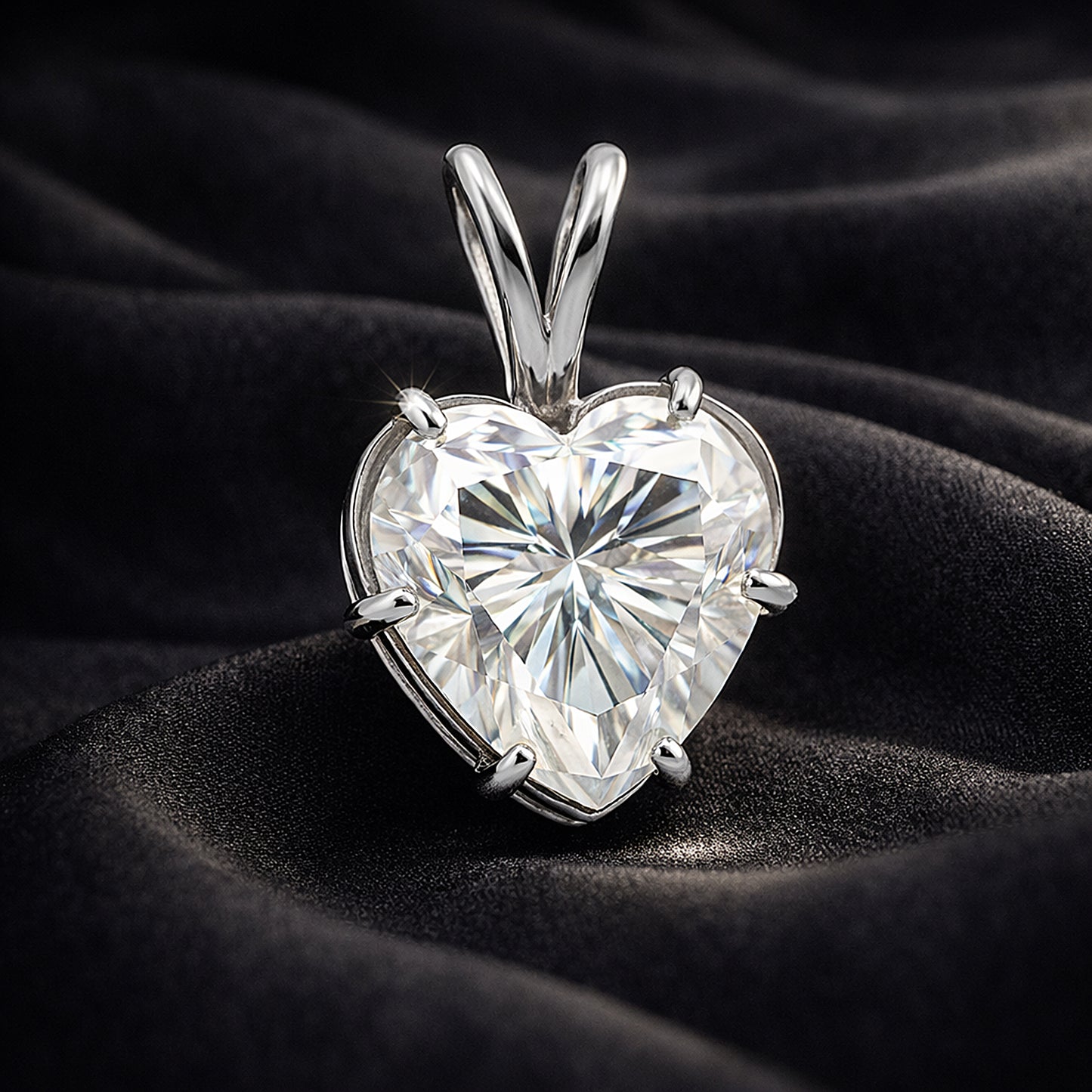 Certified 10 Ct White Heart Cut White Moissanite Pendant Gold Vermeil