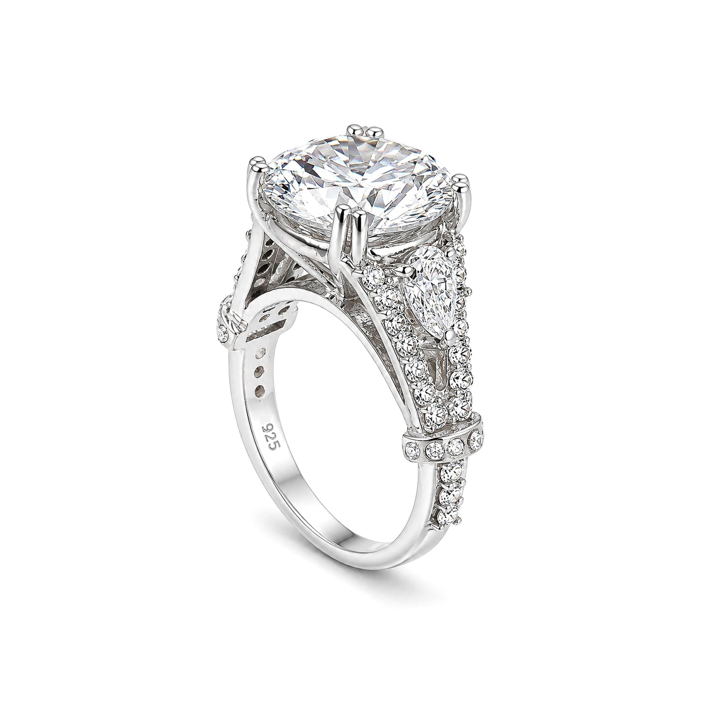 9.25 ct DEW White Moissanite Round Solitaire Ring - 18K Gold Vermeil on 925 Sterling Silver