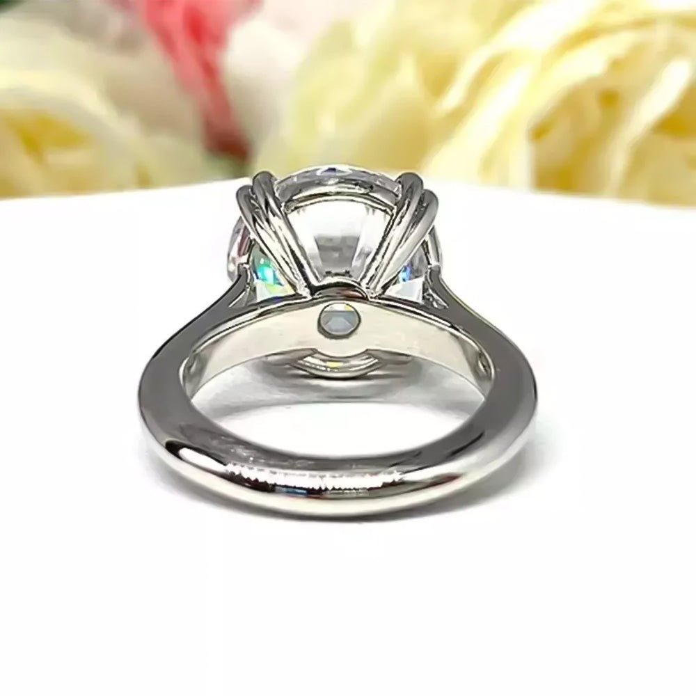 Certified 6.65 ct DEW Round Cut White Moissanite Solitaire Ring Gold Vermeil