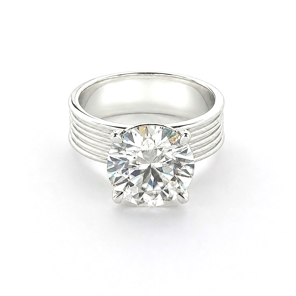 5.00 ct DEW White Round Cut Treated Moissanite Ring in Certified Beauty 18K Gold Plated