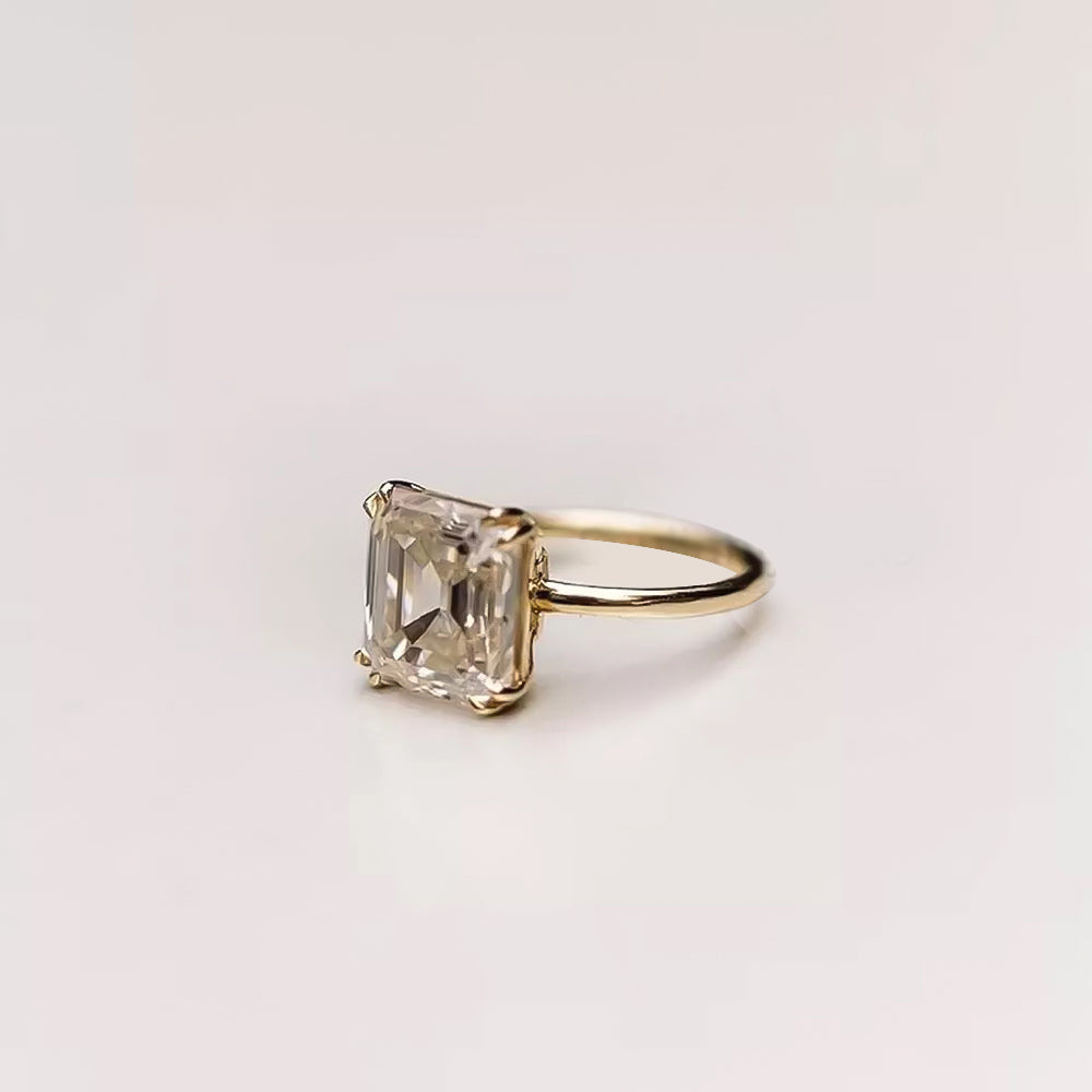 6.3 ct DEW White Moissanite Asscher Solitaire Ring - 18K Gold Vermeil on 925 Sterling Silver