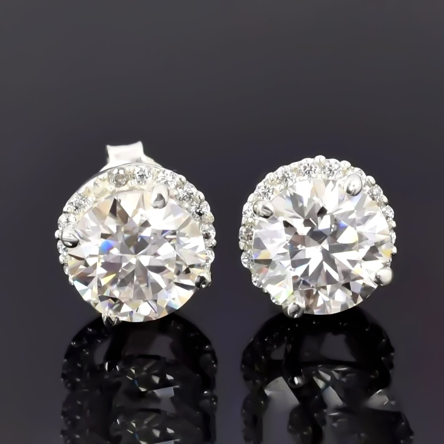 5.50 ct DEW Round Cut Off-White Moissanite Stud Gold Vermeil Certified Great Luster