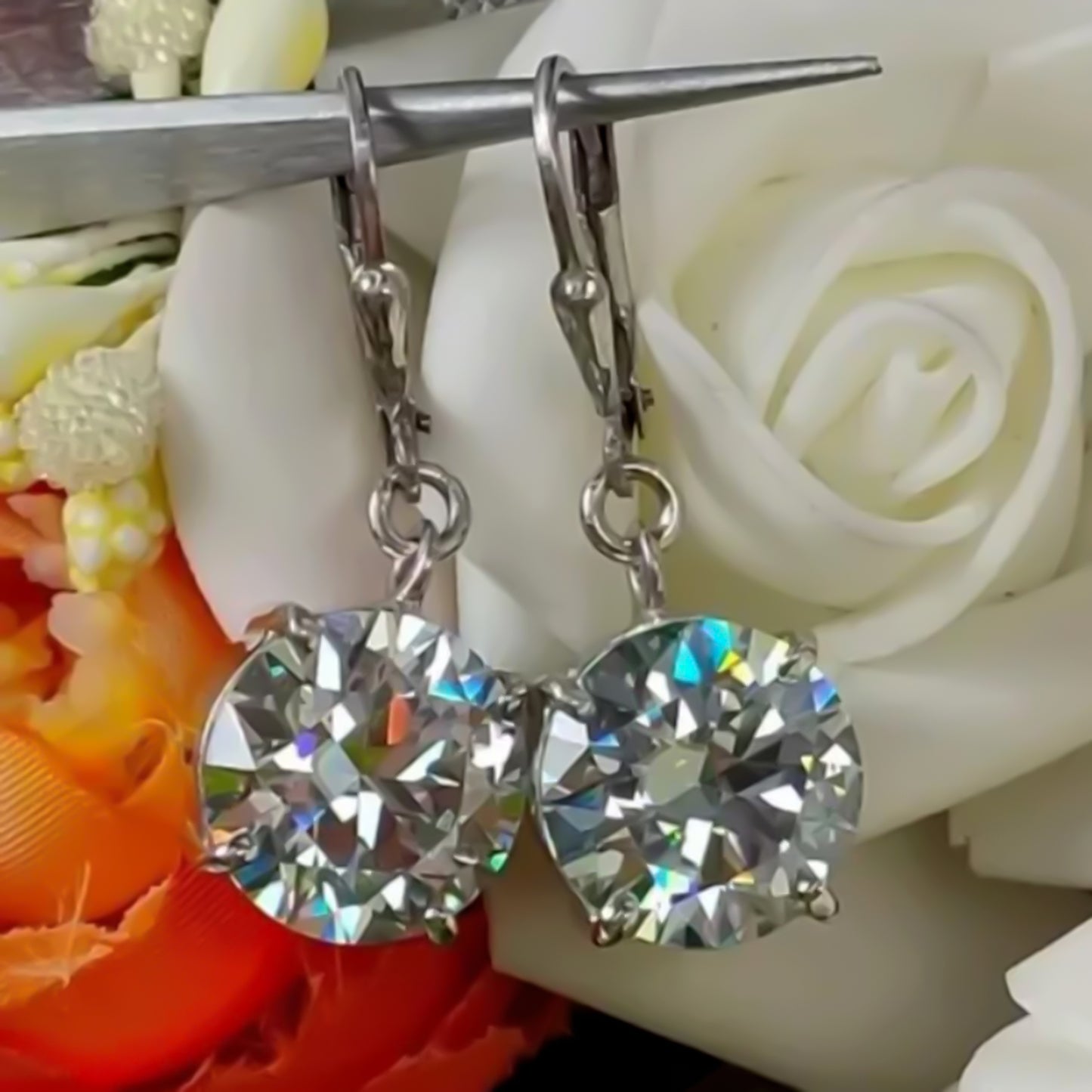 8 ct DEW Treated White Moissanite Dangler Earrings Gold Vermeil Certified Jewelry