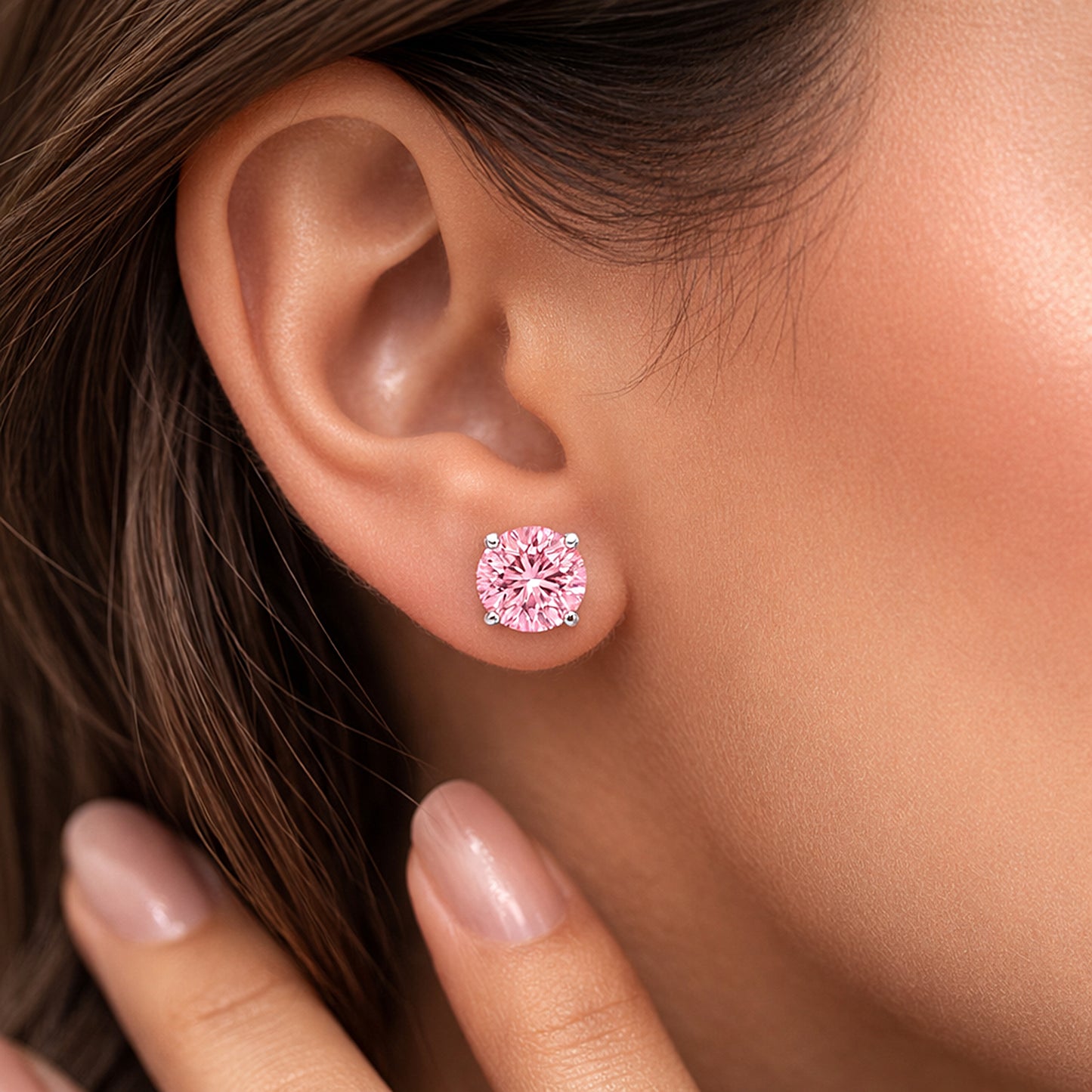 2 Ct Pink Moissanite Stud Earrings Gold Vermeil Treated Certified Romantic Gift