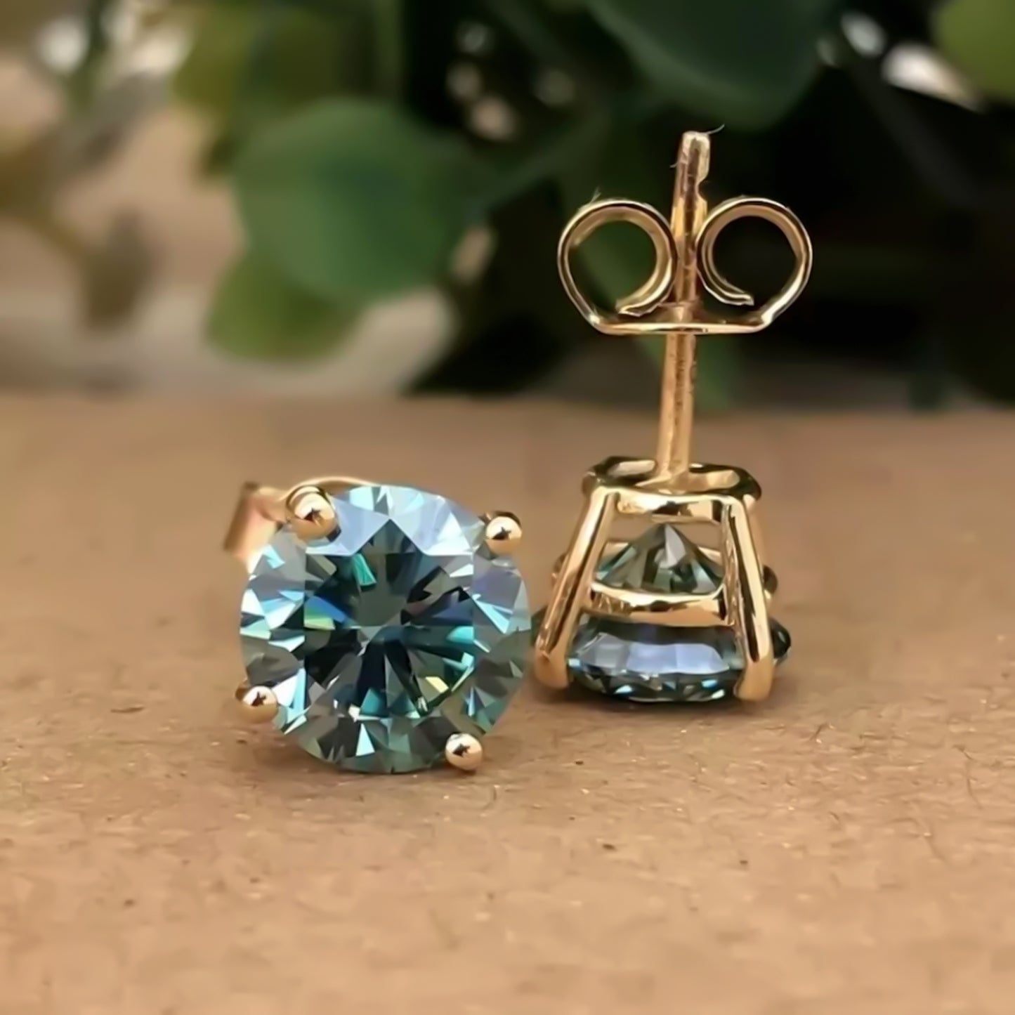 5.00 Ct Blue Moissanite Stud Earrings Gold Vermeil – Anniversary Gift Jewelry