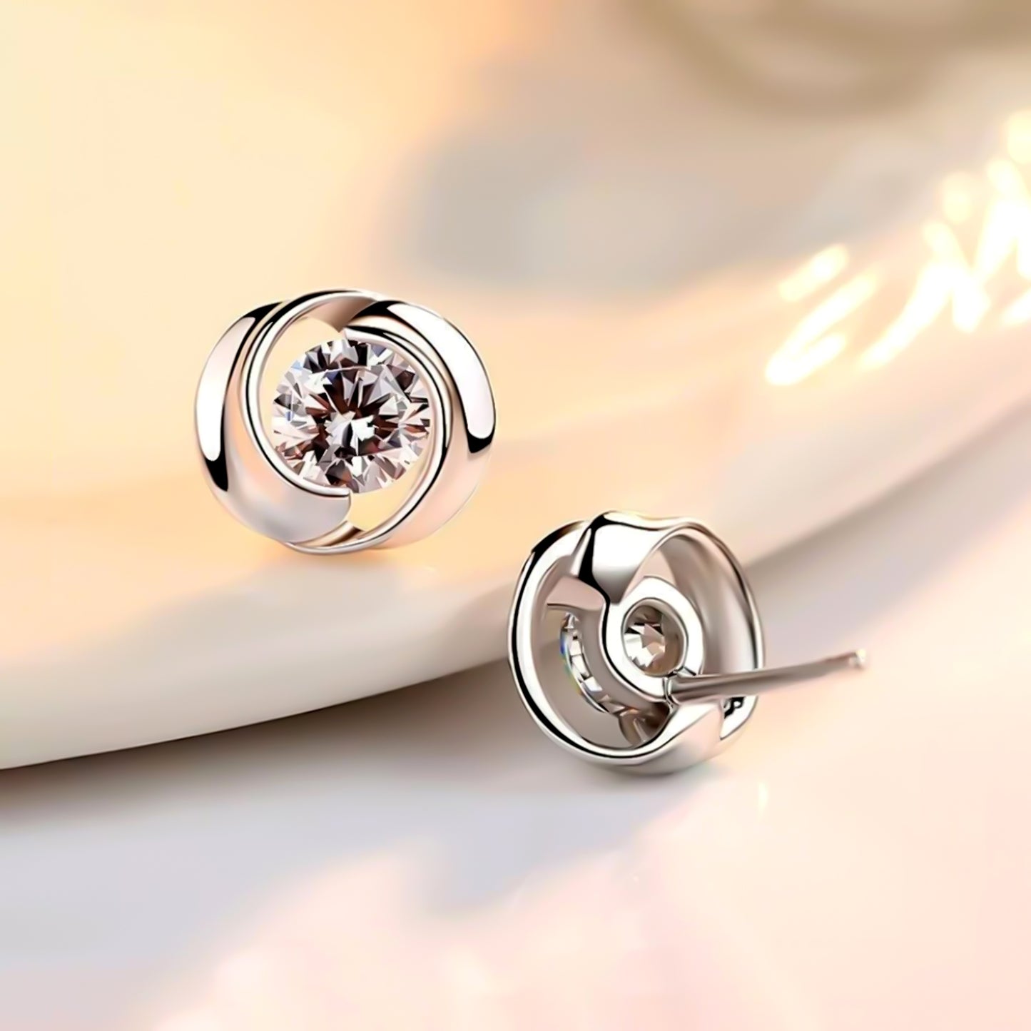 6.40 ct DEW Round White Moissanite Stud Earrings Gold Vermeil – Party Wear Gift