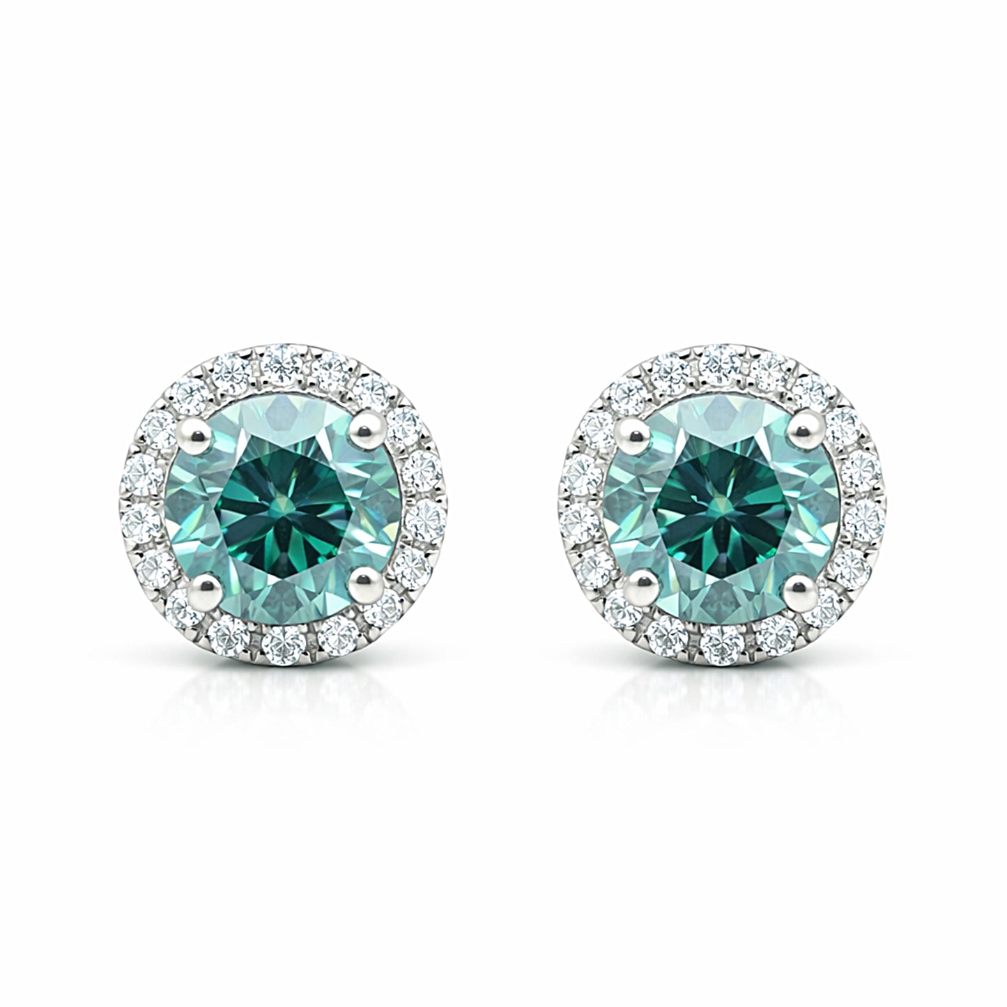 5.80 ct DEW Blue Moissanite Stud Earrings Gold Vermeil – Dazzling 4th July Gift
