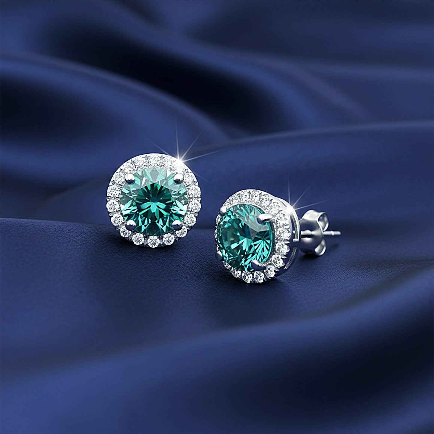 5.80 ct DEW Blue Moissanite Stud Earrings Gold Vermeil – Dazzling 4th July Gift