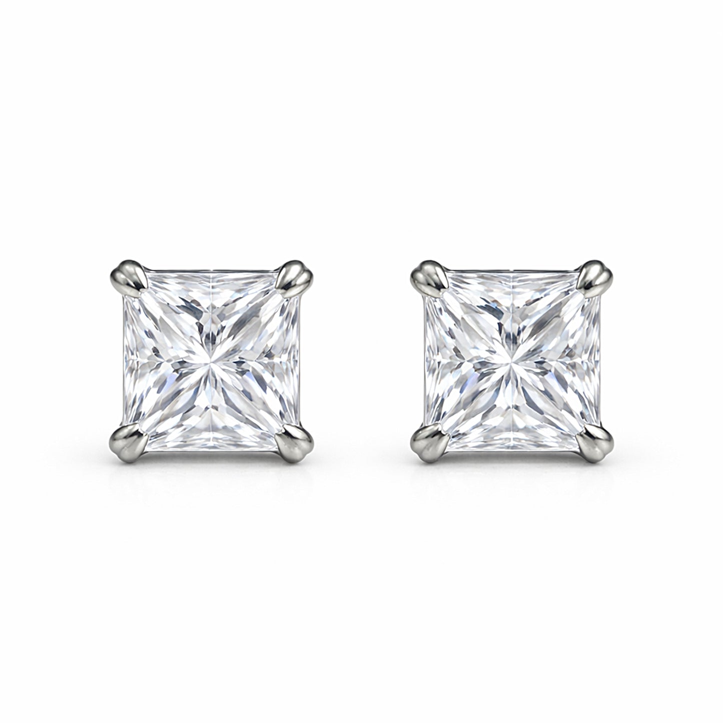 2 Ct Princess Cut Lab Grown Diamond Stud Earrings — VS1 Clarity, 18k Gold Vermeil