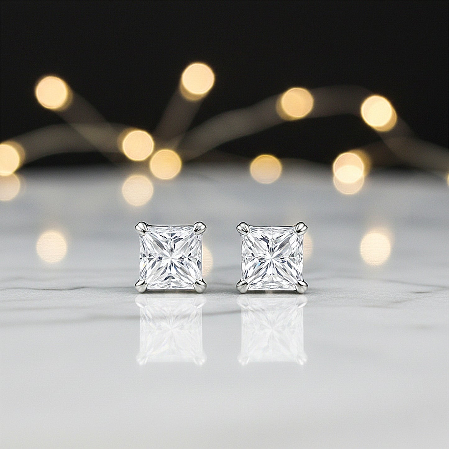 6.00 ct DEW Princess Cut Certified Moissanite Studs in Gold Vermeil For Wife
