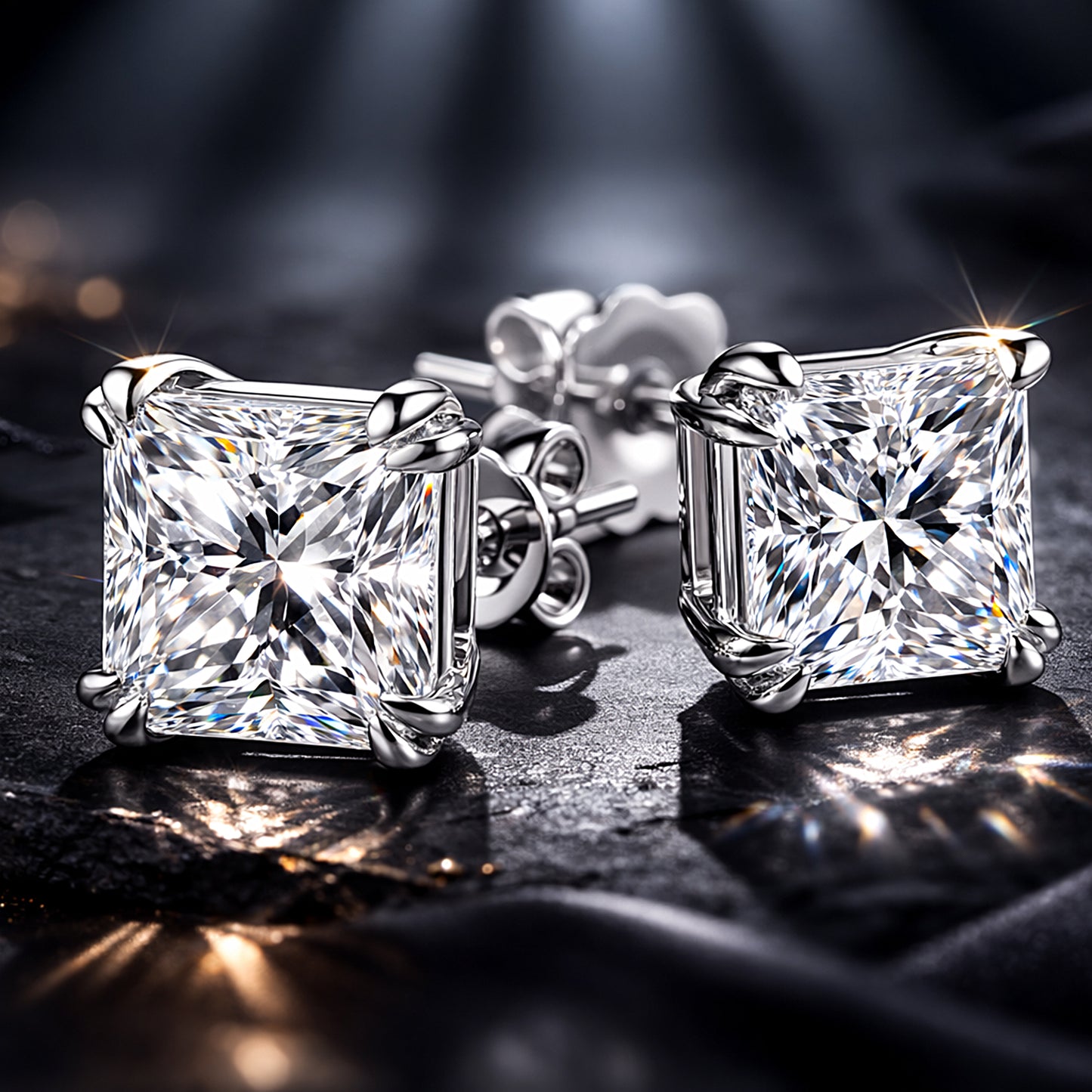 2 Ct Princess Cut Lab Grown Diamond Stud Earrings — VS1 Clarity, 18k Gold Vermeil