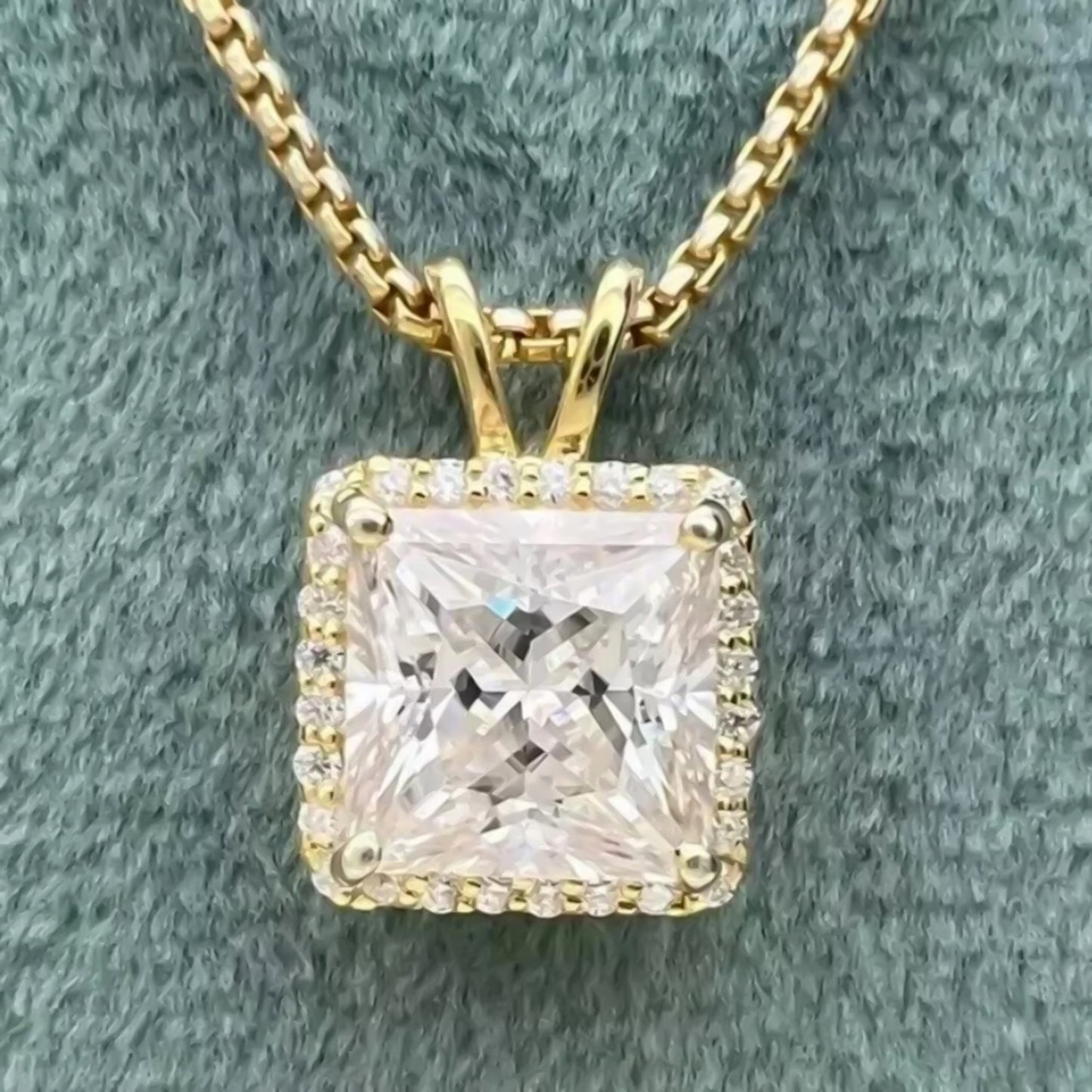 6.50 Ct Princess Cut White Moissanite Solitaire Pendant Gold Vermeil Certified