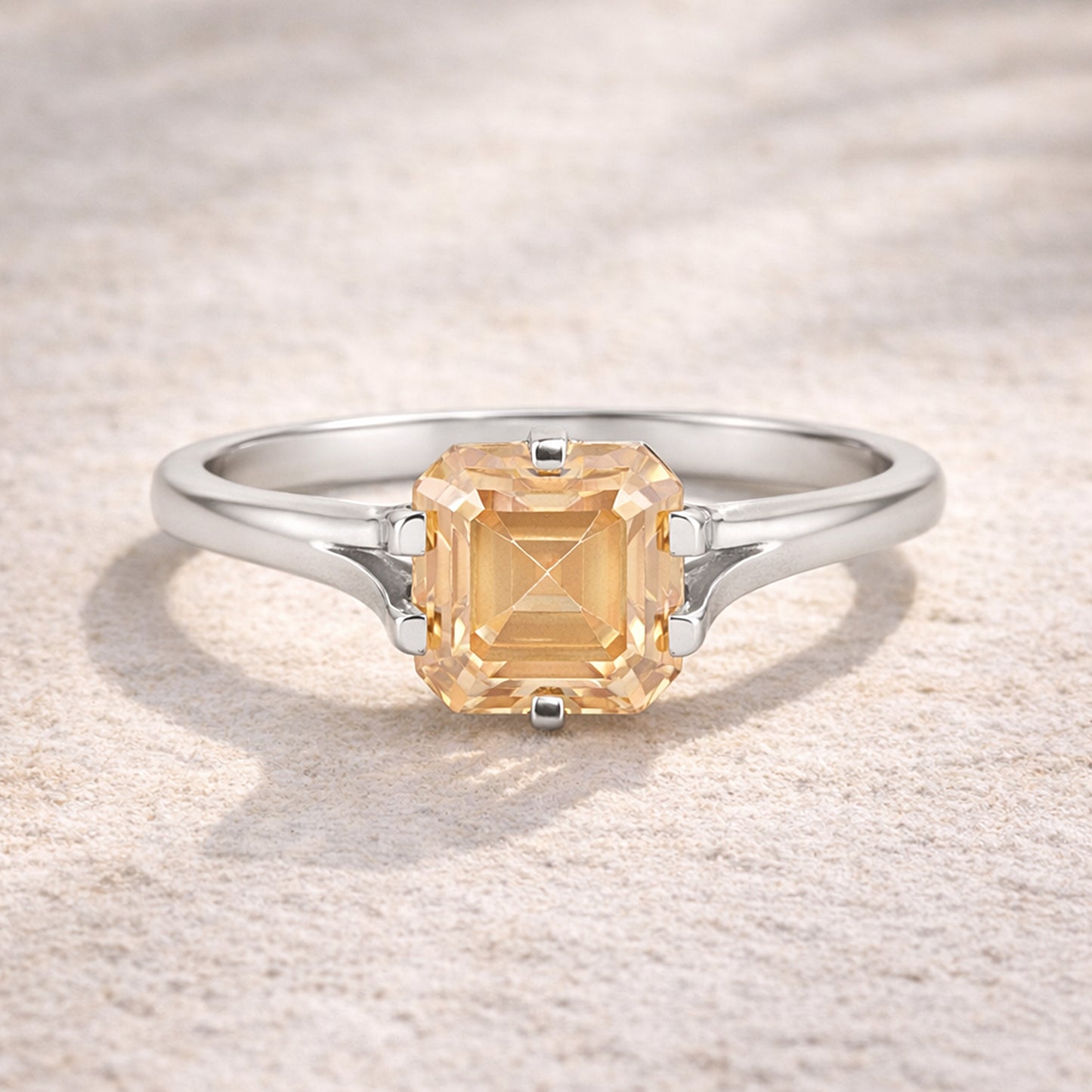 9.3 Ct Champagne Moissanite Asscher Solitaire Ring - 925 Sterling Silver Gold Vermeil
