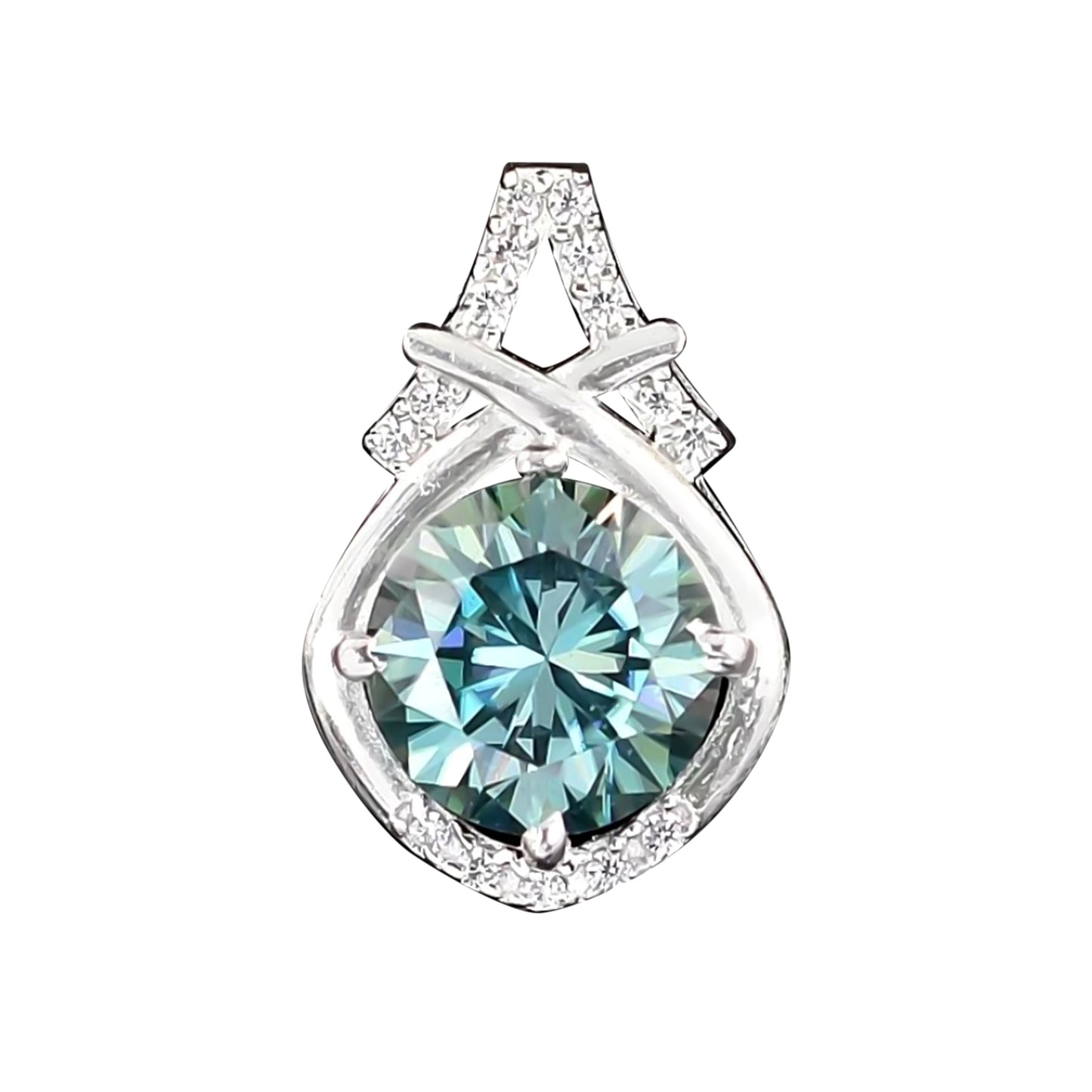 4.20 Ct Blue Round Moissanite Pendant In Vermeil 925 Silver Certified Jewelry