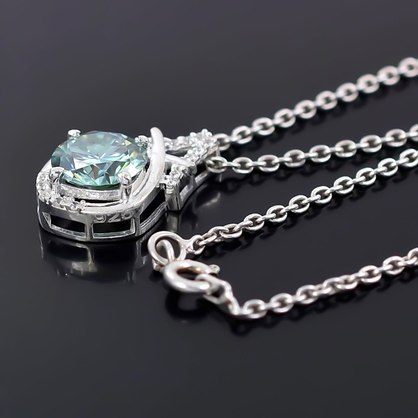 4.20 Ct Blue Round Moissanite Pendant In Vermeil 925 Silver Certified Jewelry