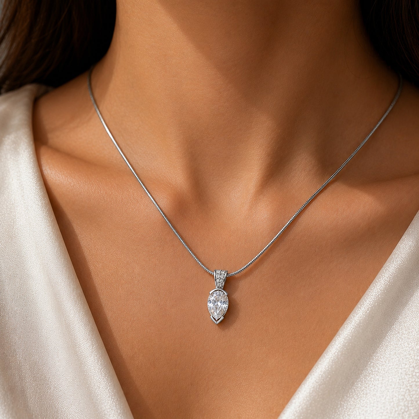 3.65 ct DEW White Moissanite Pendant Certified Gift for Her Christmas 18K Gold Plated V 18K Gold Plated