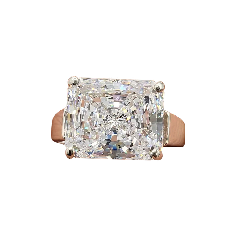 6.5 ct DEW White Moissanite Radiant Solitaire Ring - 18K Gold Vermeil on 925 Sterling Silver