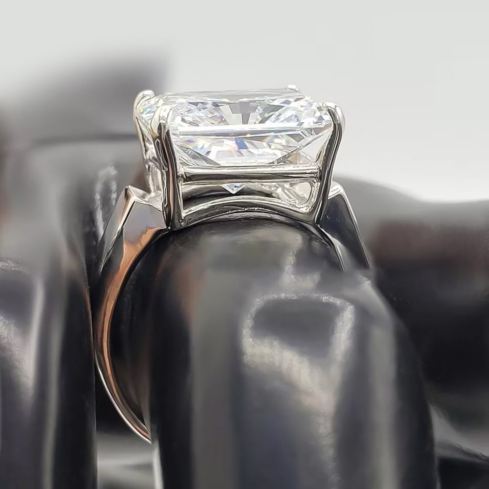 6.5 ct DEW White Moissanite Radiant Solitaire Ring - 18K Gold Vermeil on 925 Sterling Silver