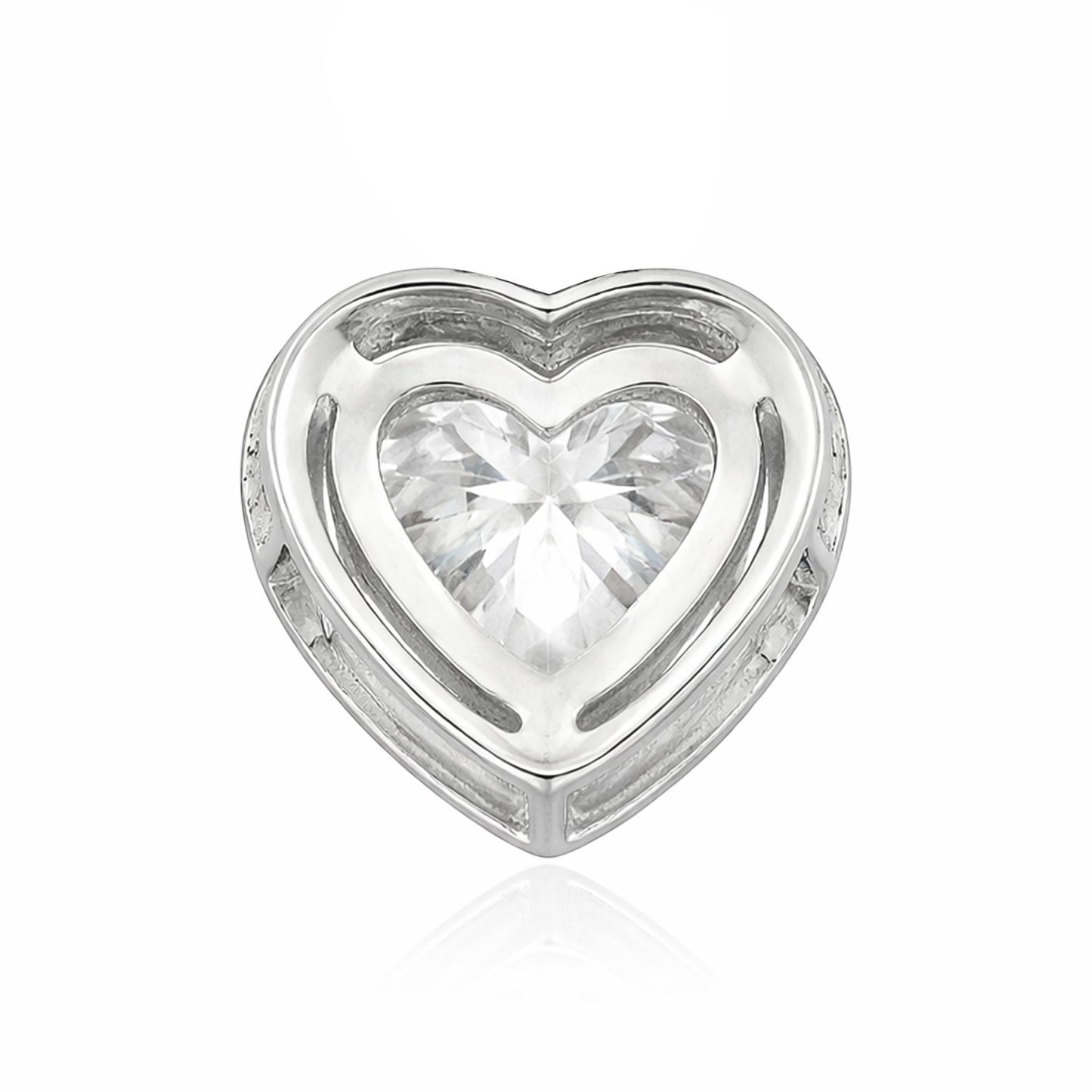 Close-up of heart shaped lab diamond surrounded by halo of accent diamonds