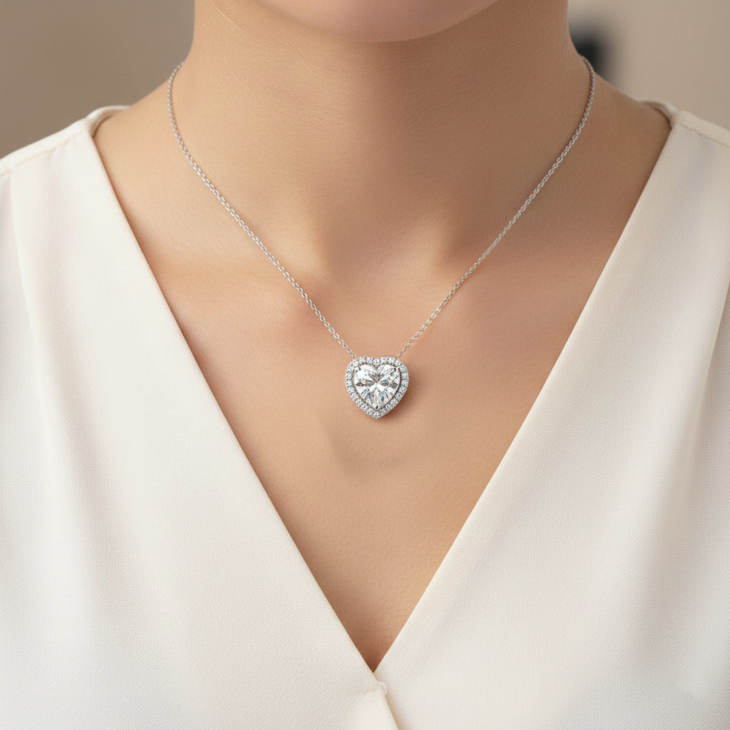 3.15 Ct Heart Cut Certified Moissanite Pendant In Vermeil 925 Silver for Christmas Gift
