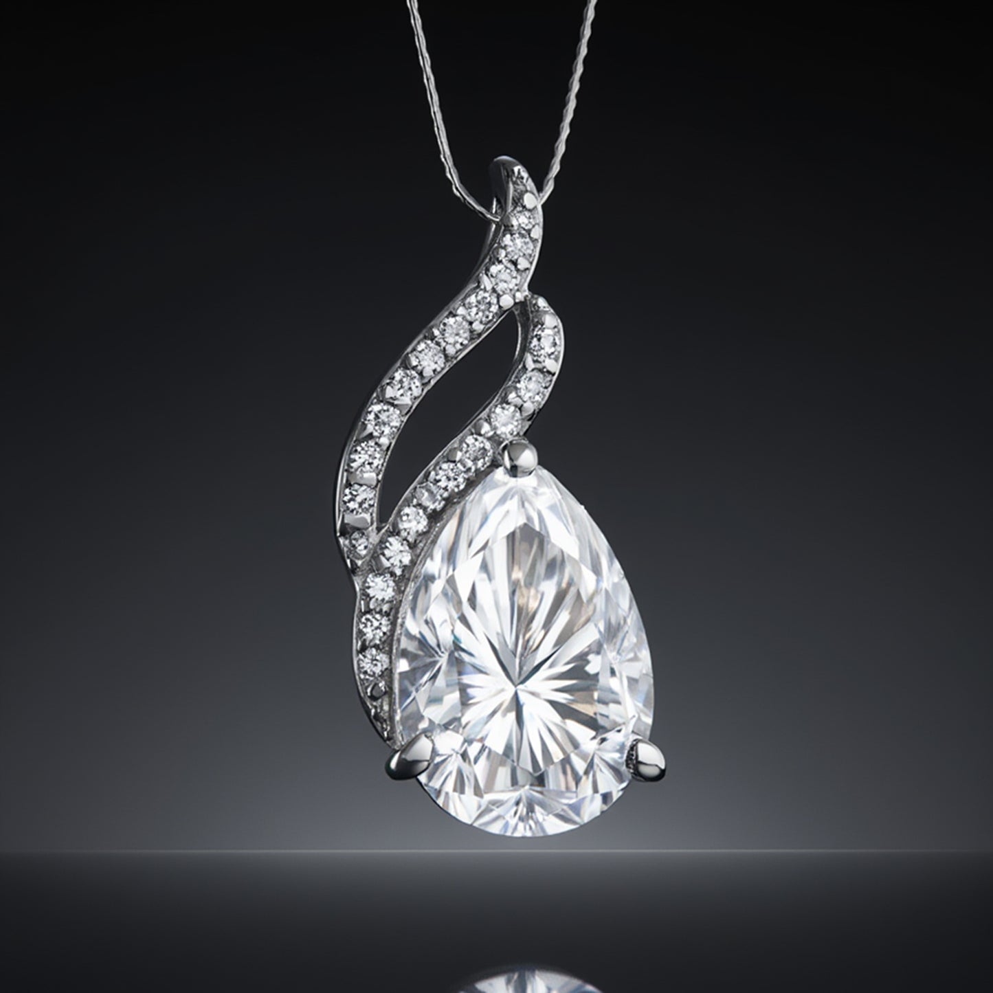 Moissanite 4.5Ct Pear Moisanite Pendant White Gold Finish Free Chain Included Gold Vermeil