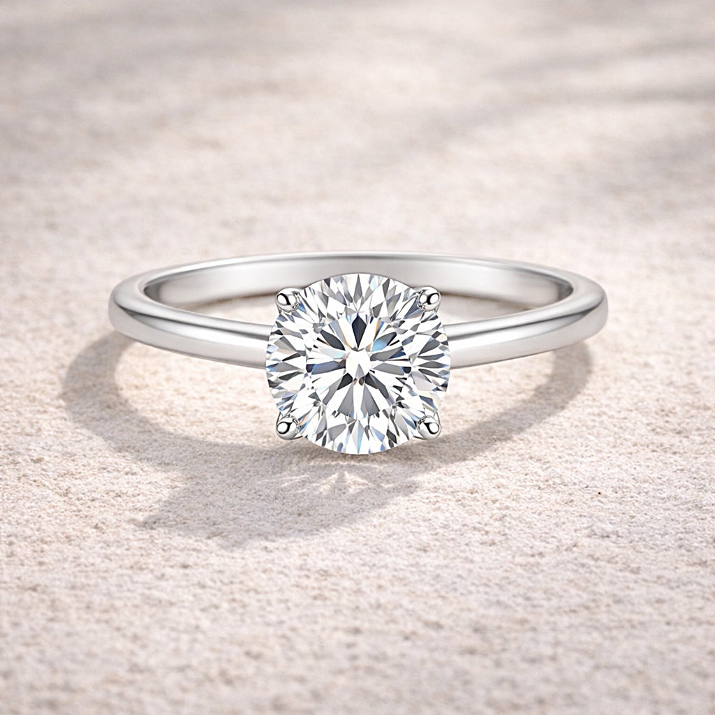 Top view of 5ct round brilliant lab diamond showing exceptional spread and fire