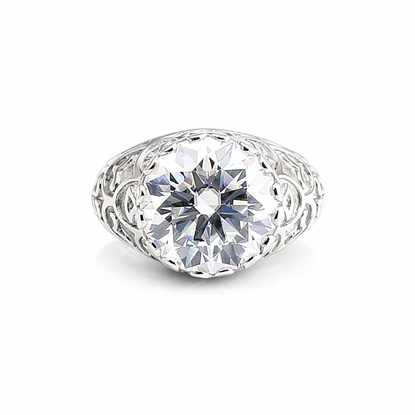 9.85 Ct White Moissanite Round Solitaire Ring - 925 Sterling Silver Gold Vermeil