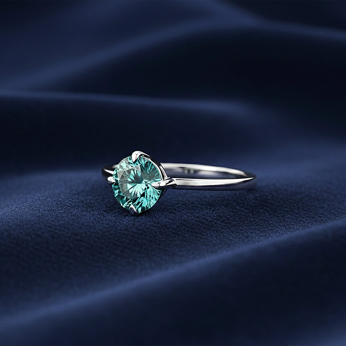 3.60 ct DEW Blue Moissanite Solitaire Ring In Gold Vermeil Great Shine & Bling