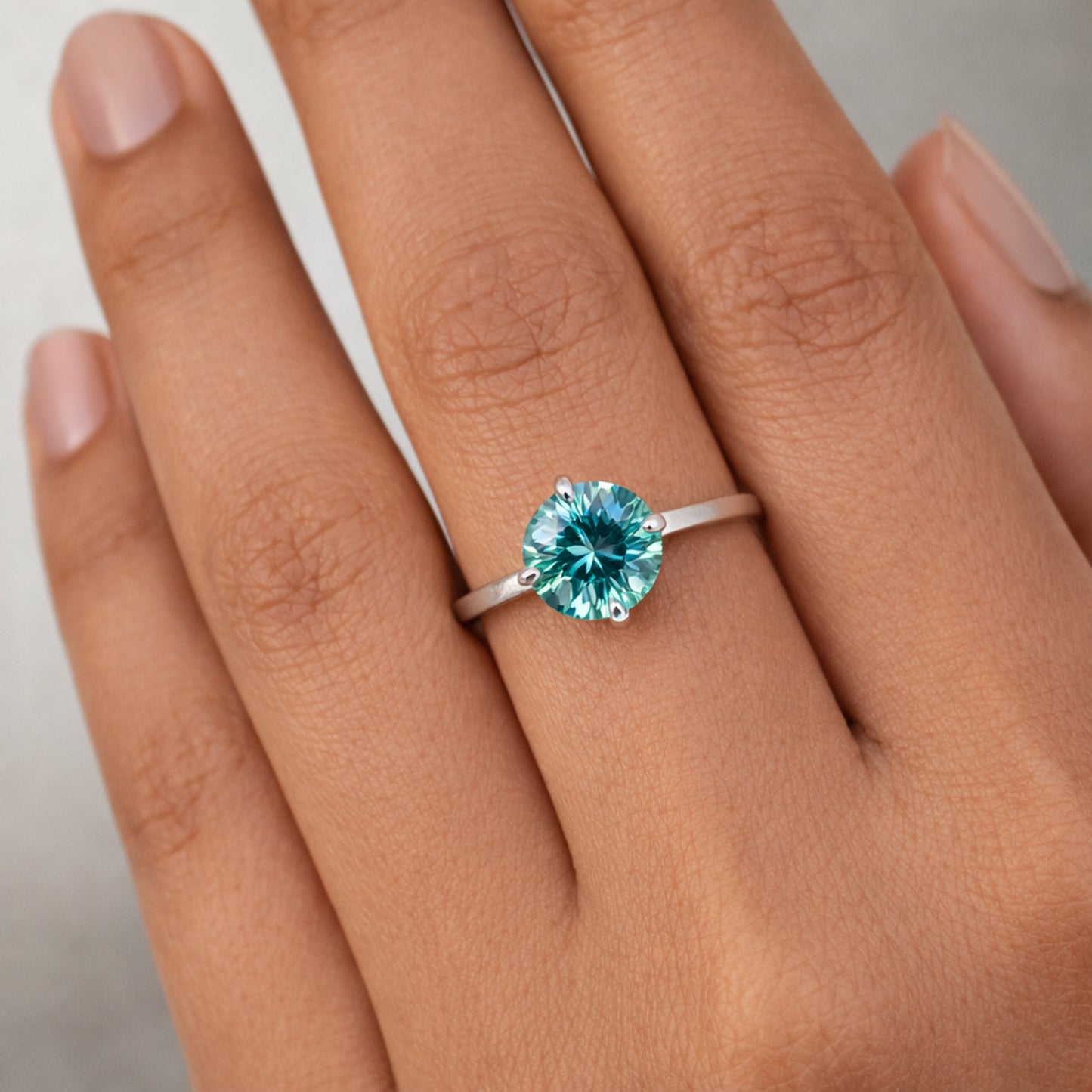 3.60 ct DEW Blue Moissanite Solitaire Ring In Gold Vermeil Great Shine & Bling