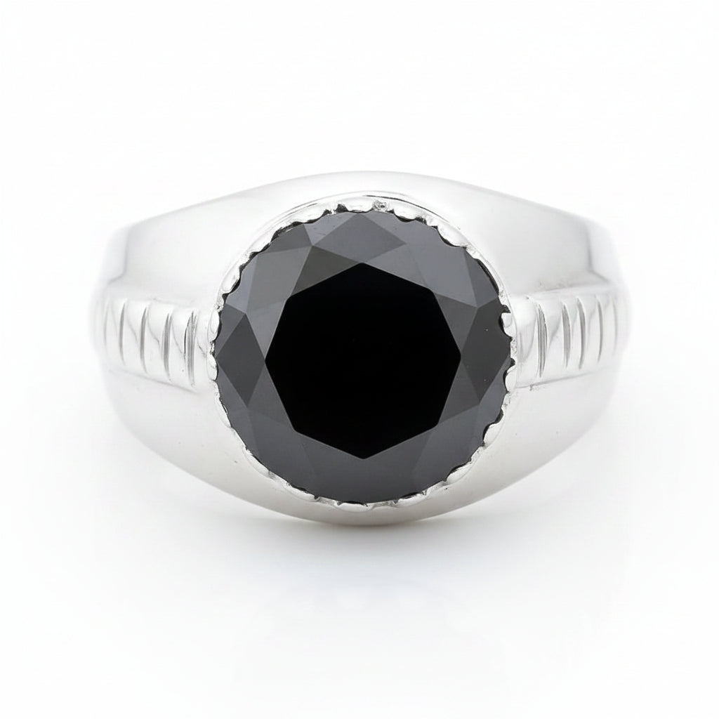 5.2 ct DEW Black Moissanite Round Solitaire Ring - 18K Gold Vermeil on 925 Sterling Silver