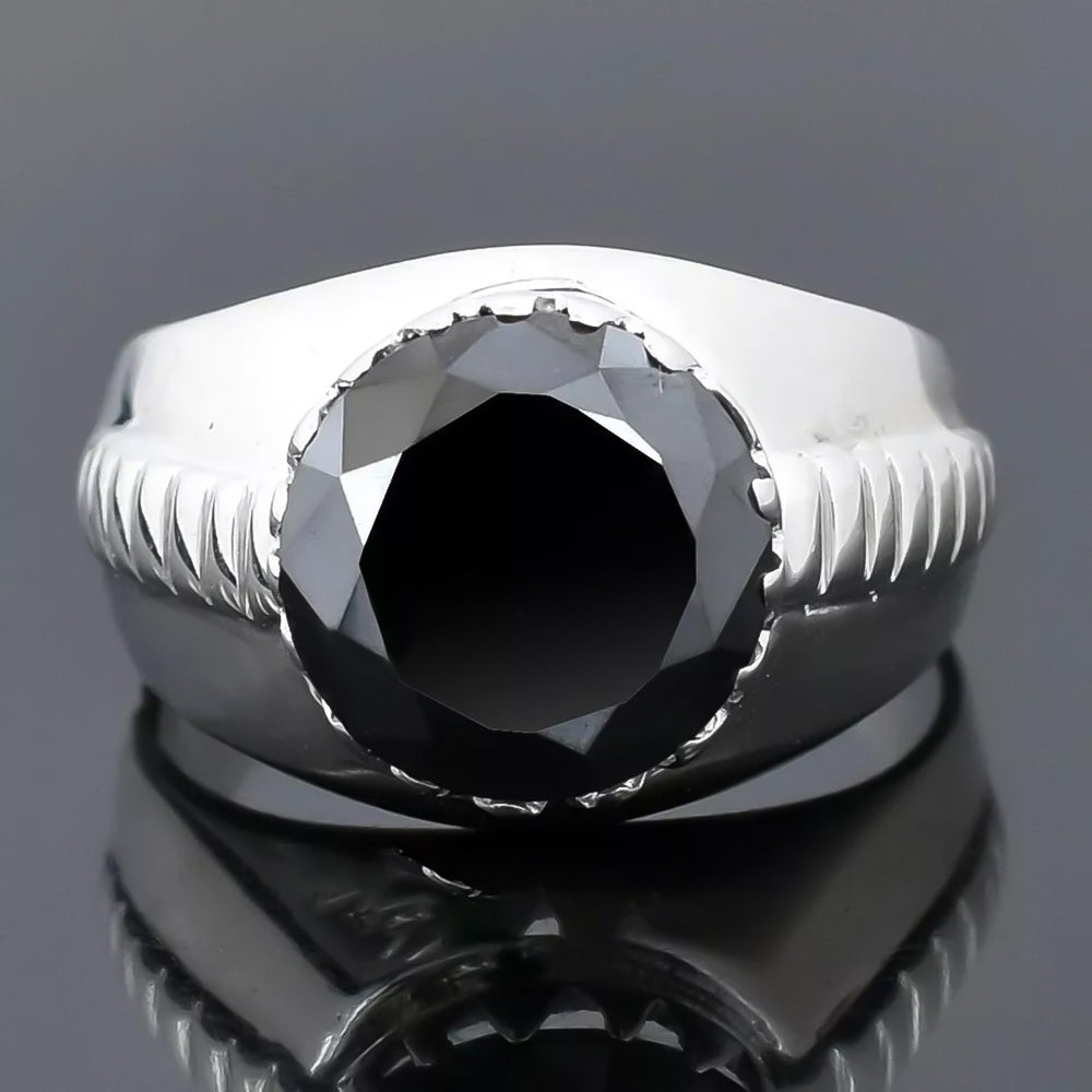 5.2 ct DEW Black Moissanite Round Solitaire Ring - 18K Gold Vermeil on 925 Sterling Silver