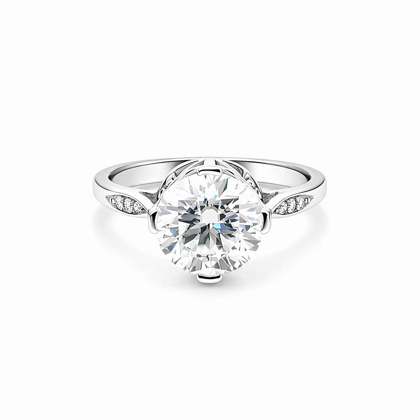 6.7 ct DEW White Moissanite Round Solitaire Ring - 18K Gold Vermeil on 925 Sterling Silver