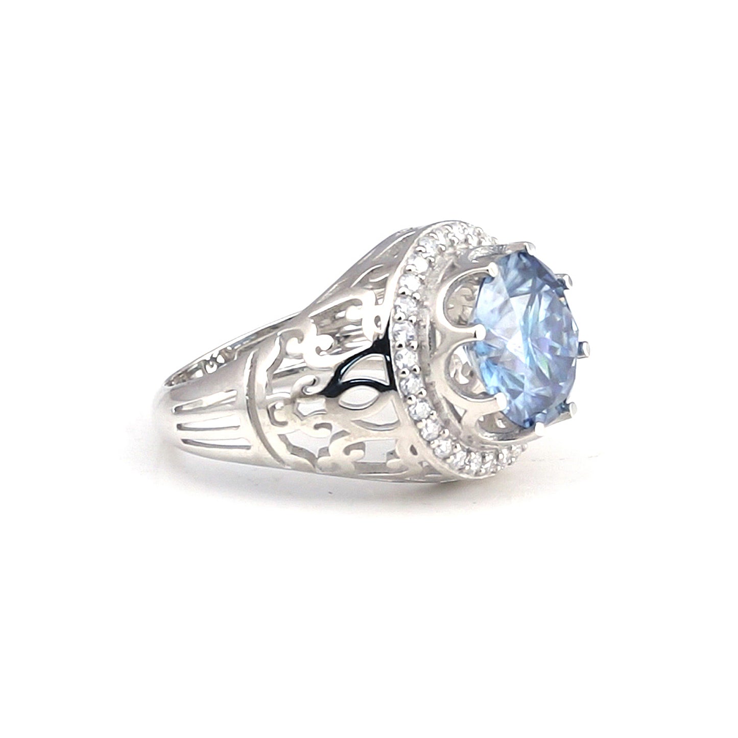 6.00 Ct Certified Blue Moissanite Ring – Wedding Gift in 18K Gold Plated
